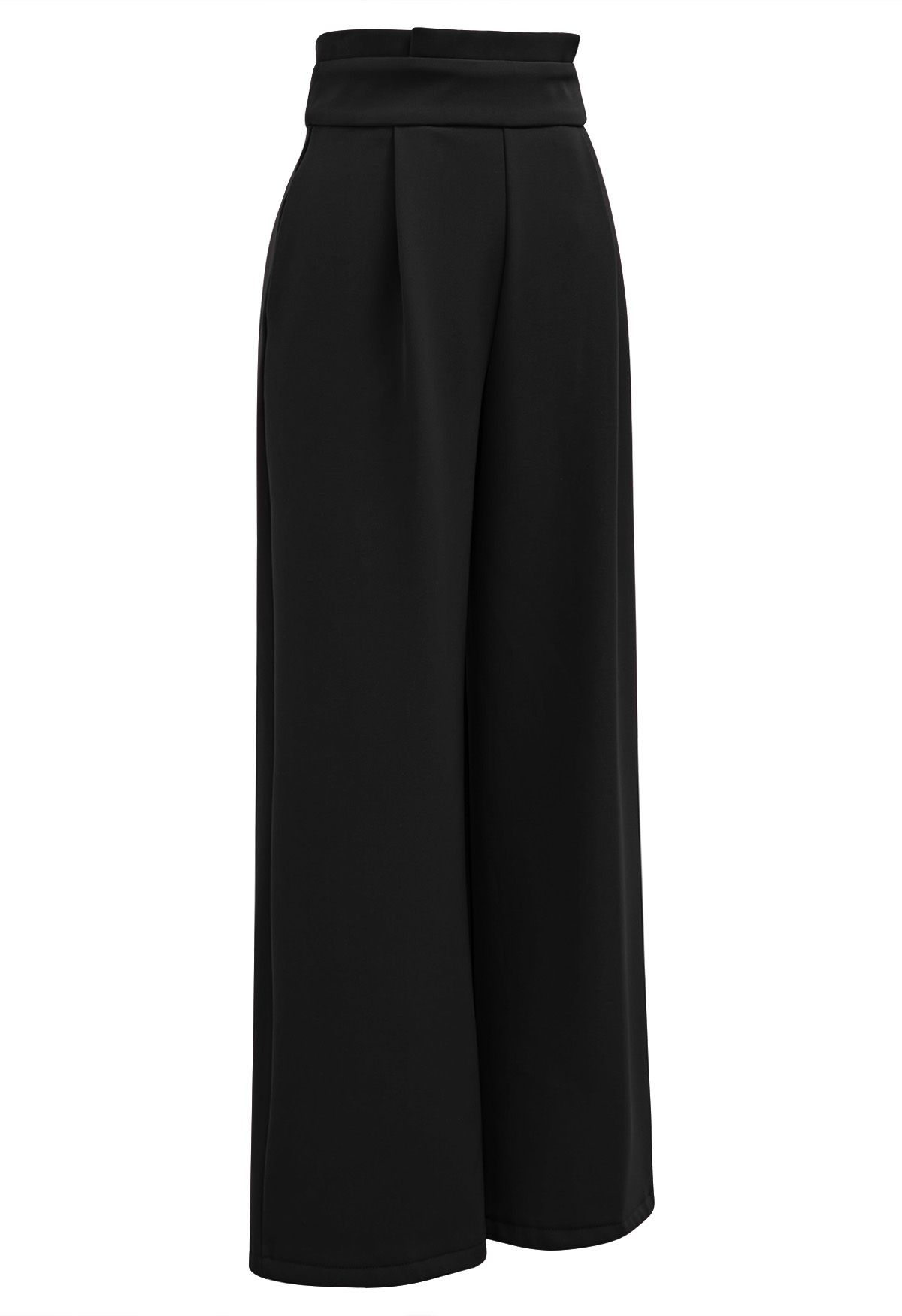 Pantalones rectos gruesos con cintura plisada en negro