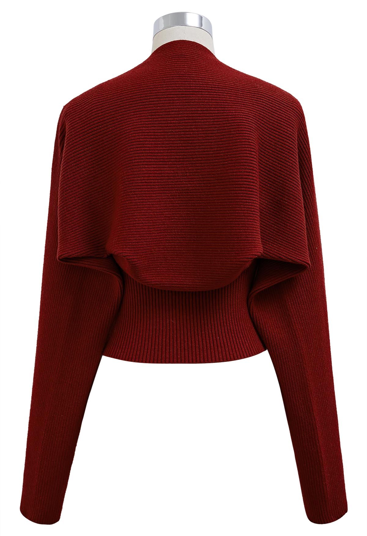 Conjunto de top camisola con ribete de plumas y manga de suéter en color burdeos