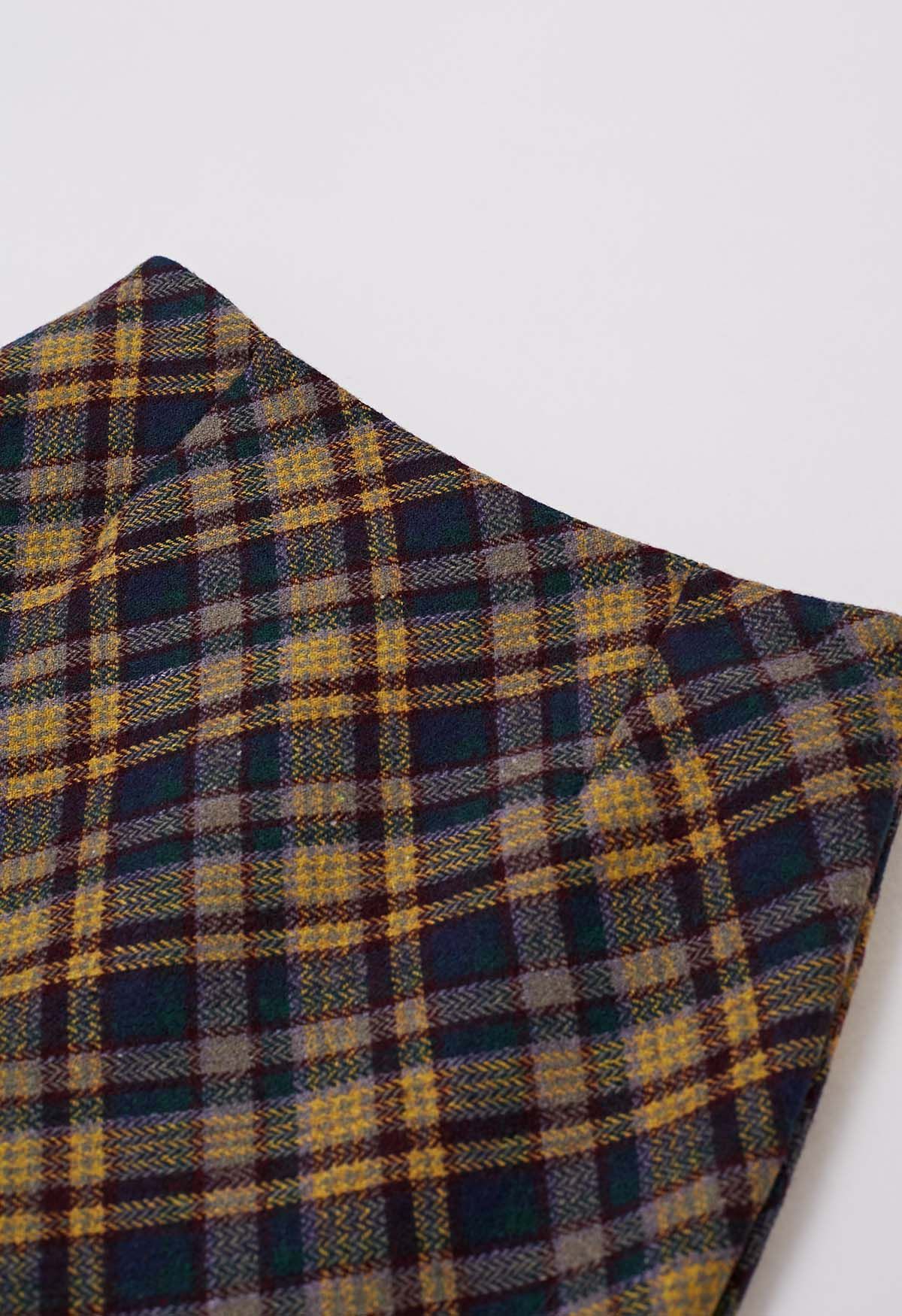 Minifalda Bud retro de mezcla de lana a cuadros en amarillo