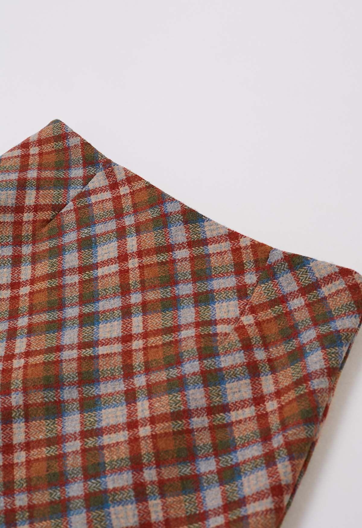 Minifalda Bud retro de mezcla de lana a cuadros en rojo