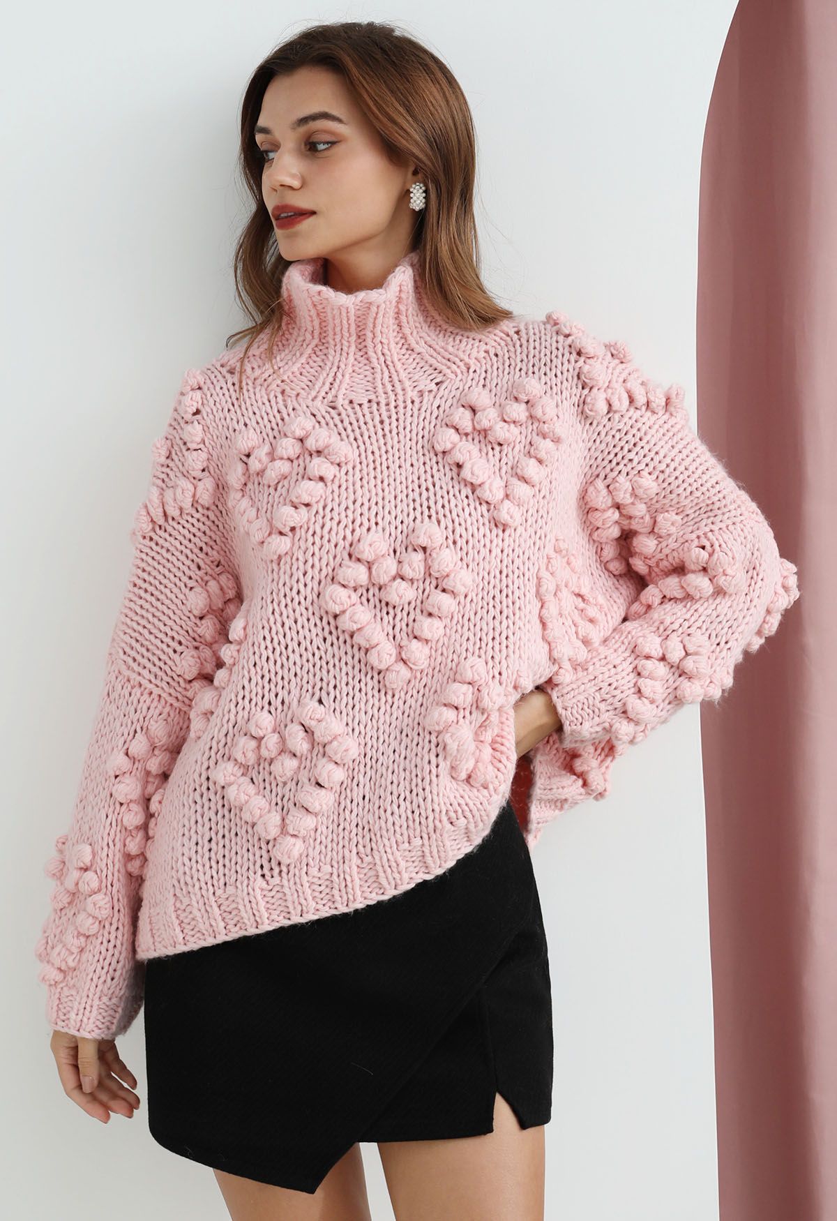 Suéter de cuello alto de Knit Your Love en rosa