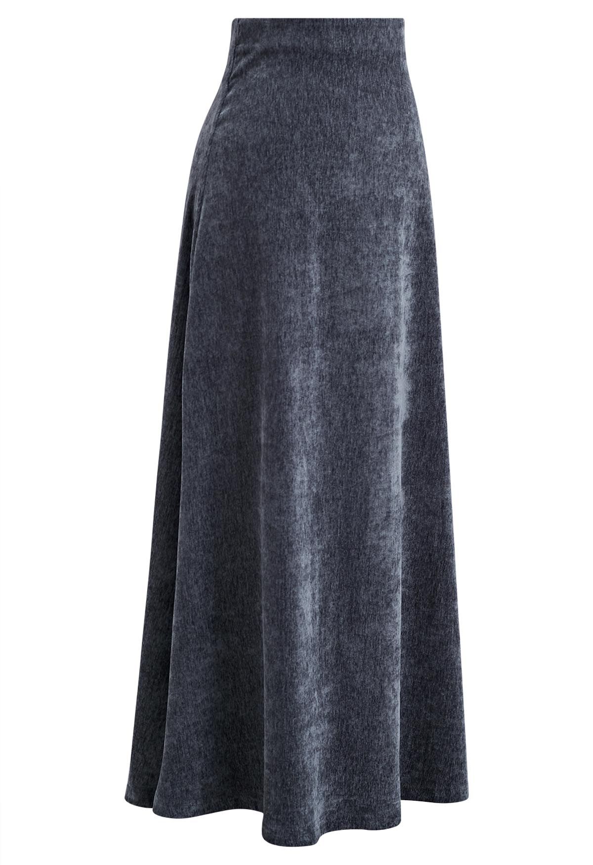 Falda larga de terciopelo Midnight Glamour en azul polvoriento