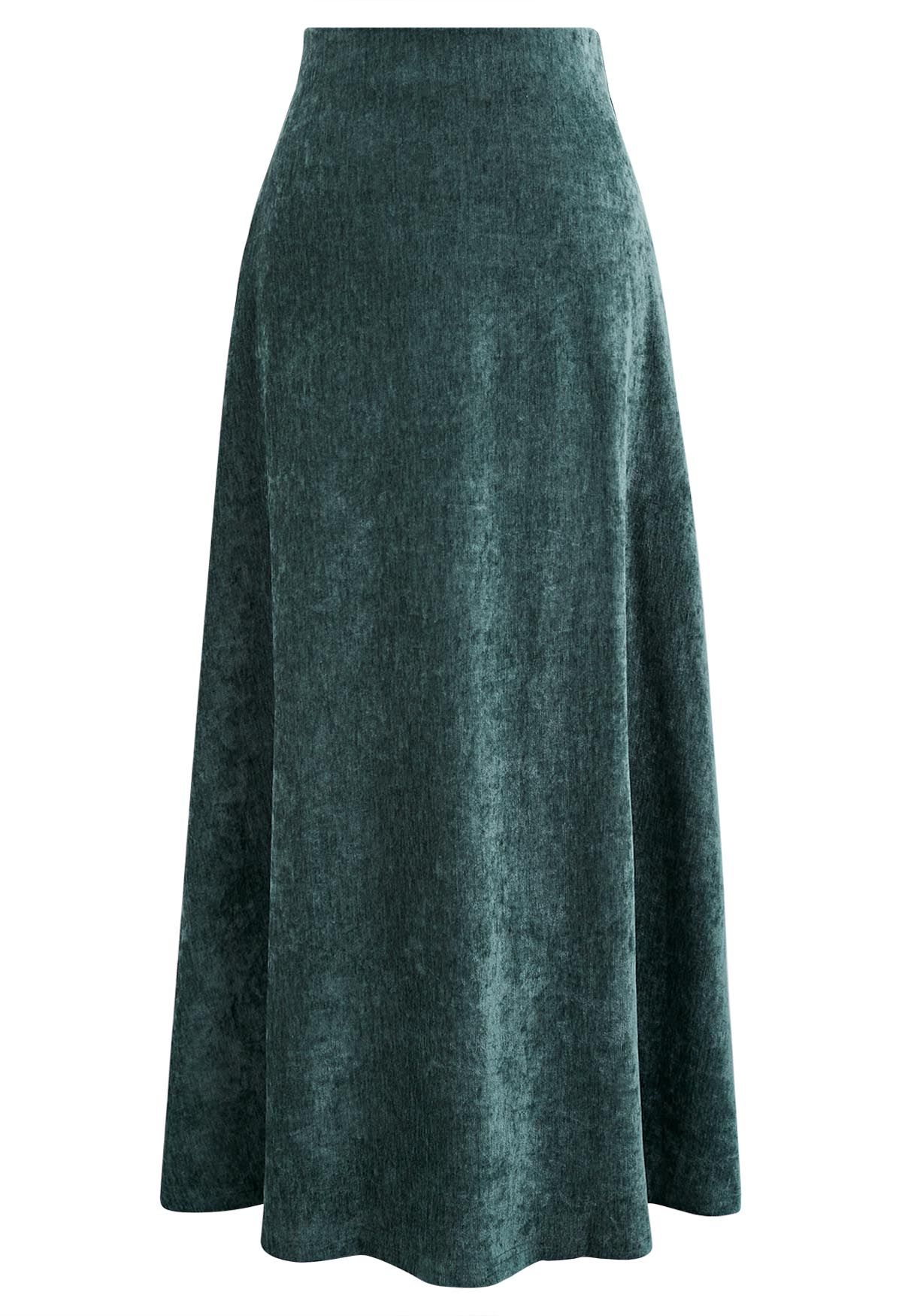 Falda larga de terciopelo Midnight Glamour en verde