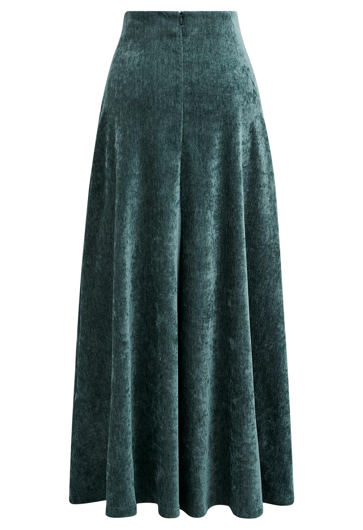 Falda larga de terciopelo Midnight Glamour en verde