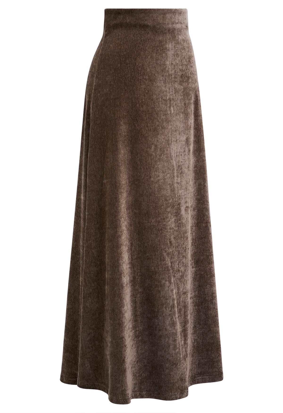 Falda larga de terciopelo Midnight Glamour en marrón