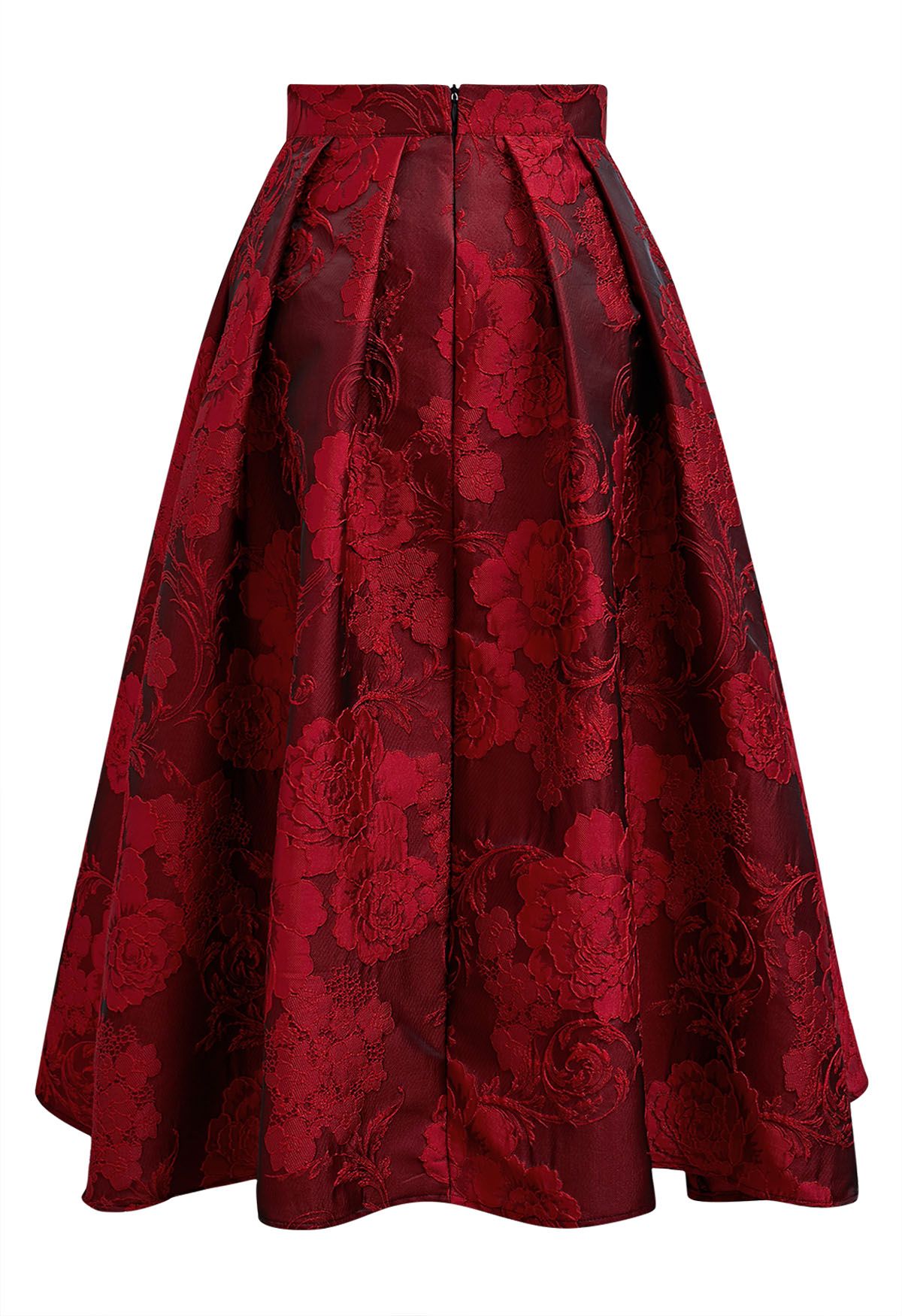 Falda midi plisada de jacquard floral rojo de Blissful