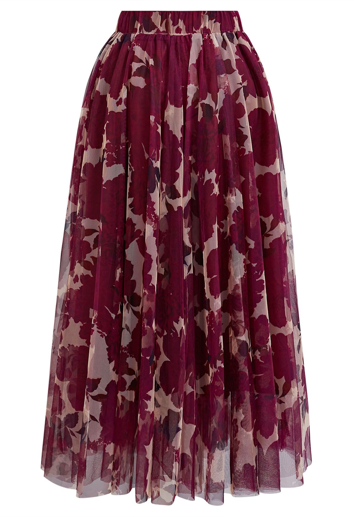 Falda de tul de malla de doble capa con flores florecientes