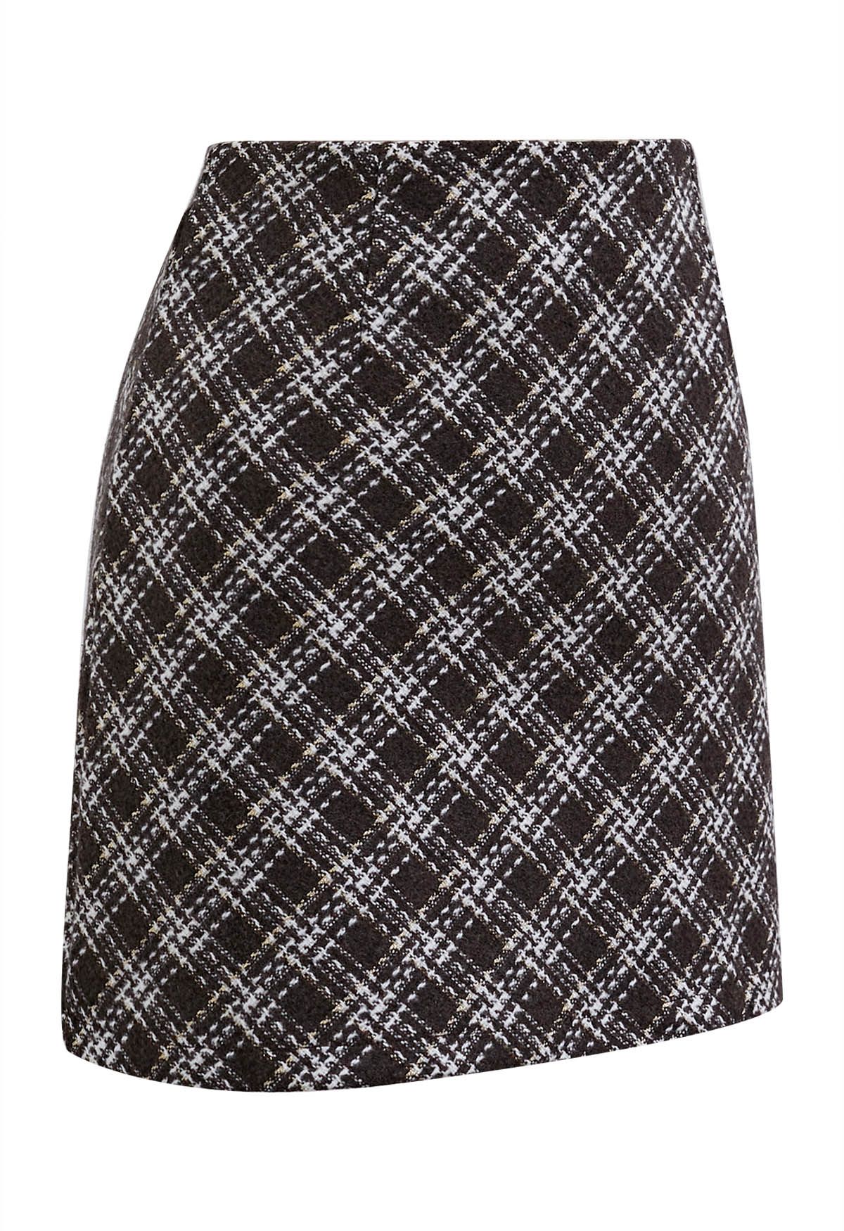 Minifalda Bud de tweed con estampado de cuadros en marrón