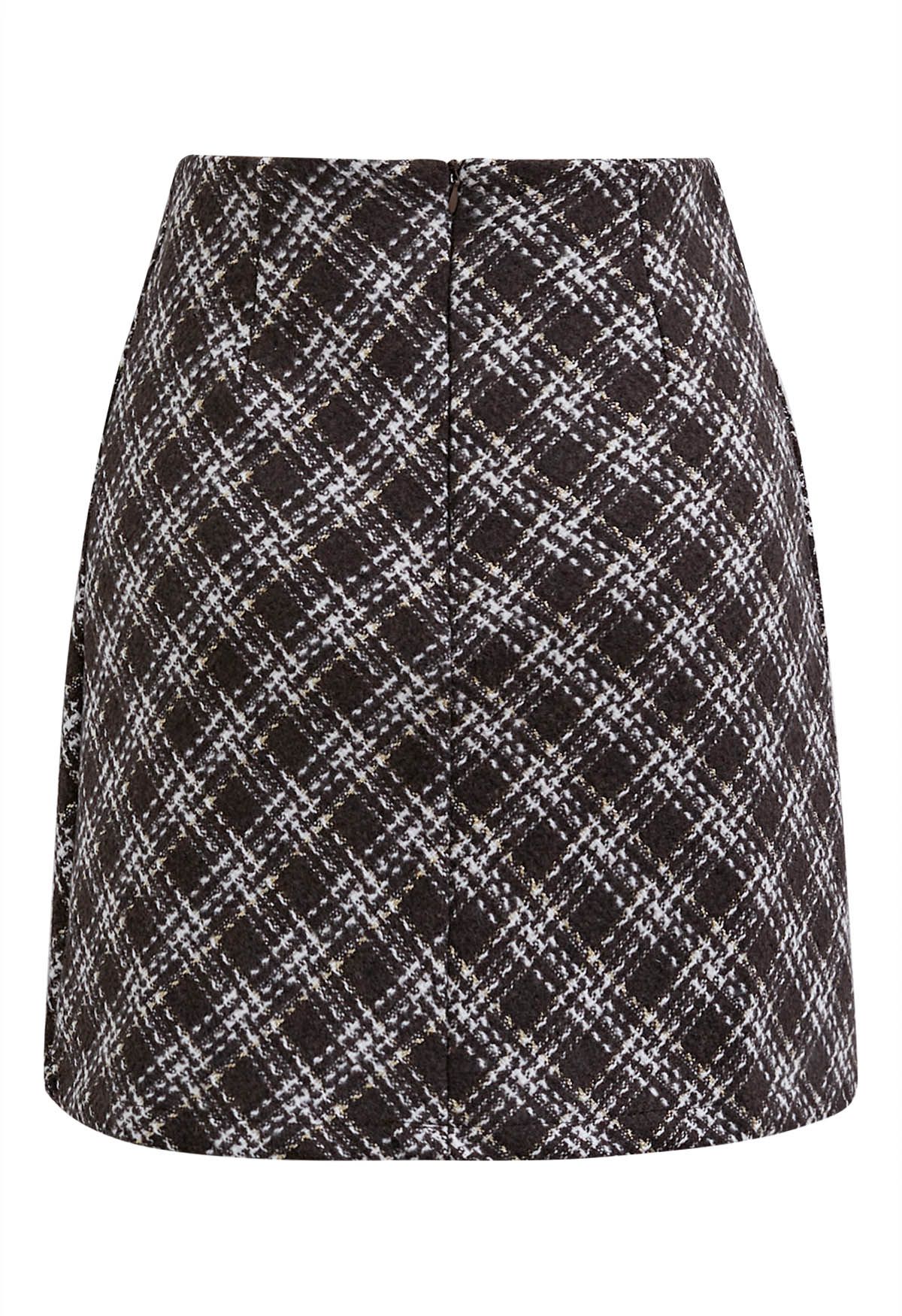 Minifalda Bud de tweed con estampado de cuadros en marrón