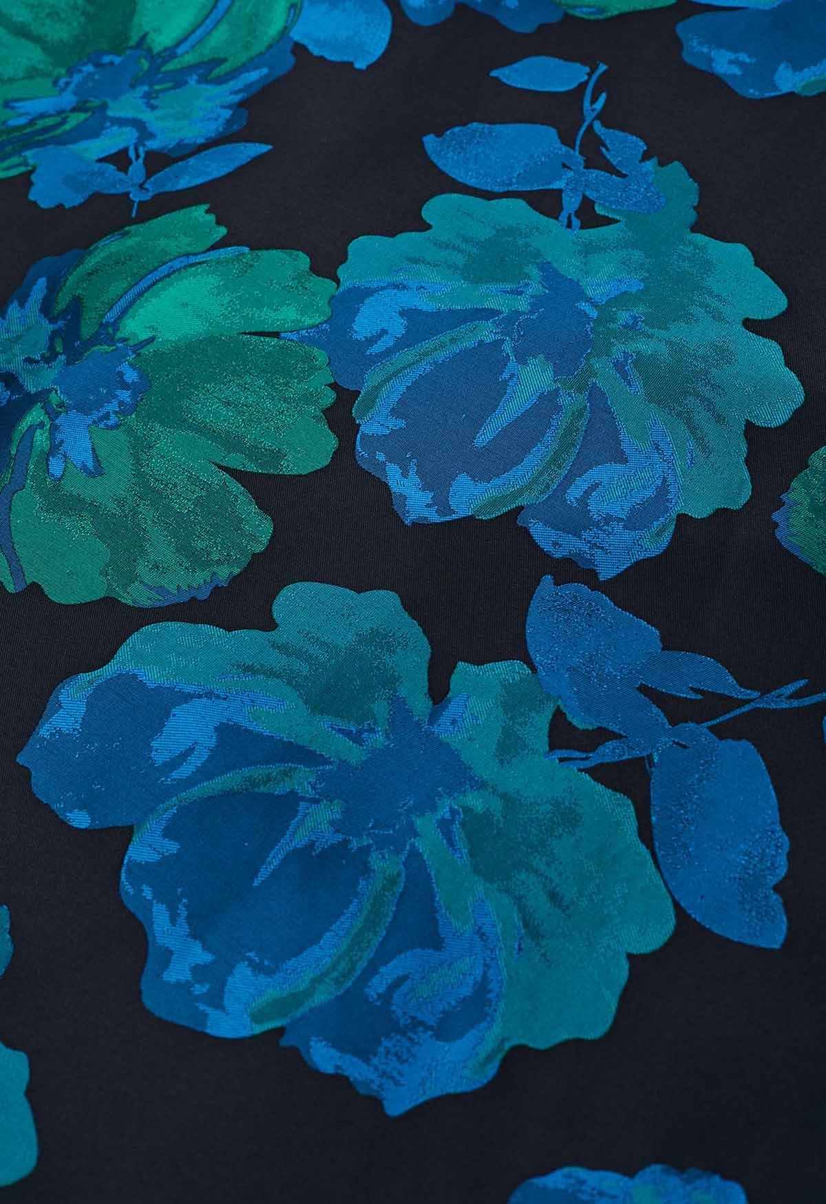 Falda larga acampanada de jacquard floral Melody en color verde azulado