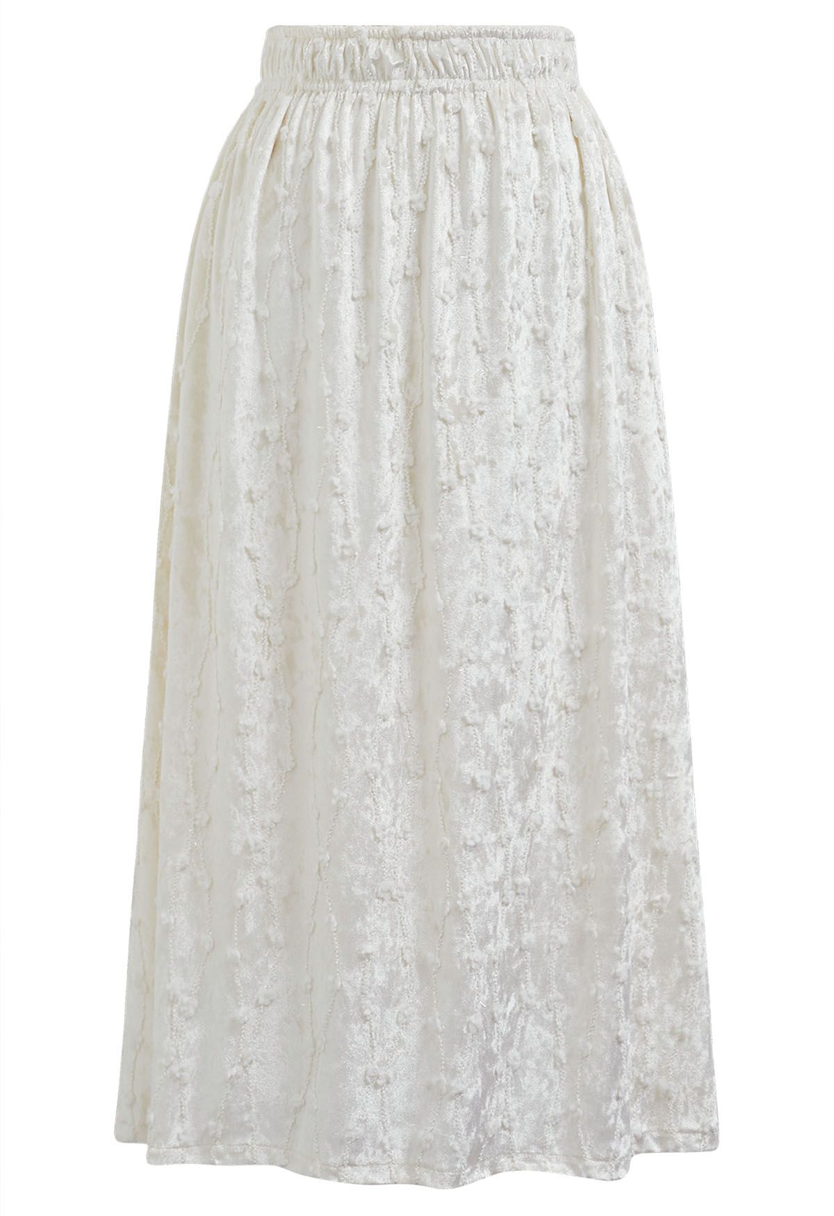 Falda midi de terciopelo con flecos brillantes y 3D Floret en blanco