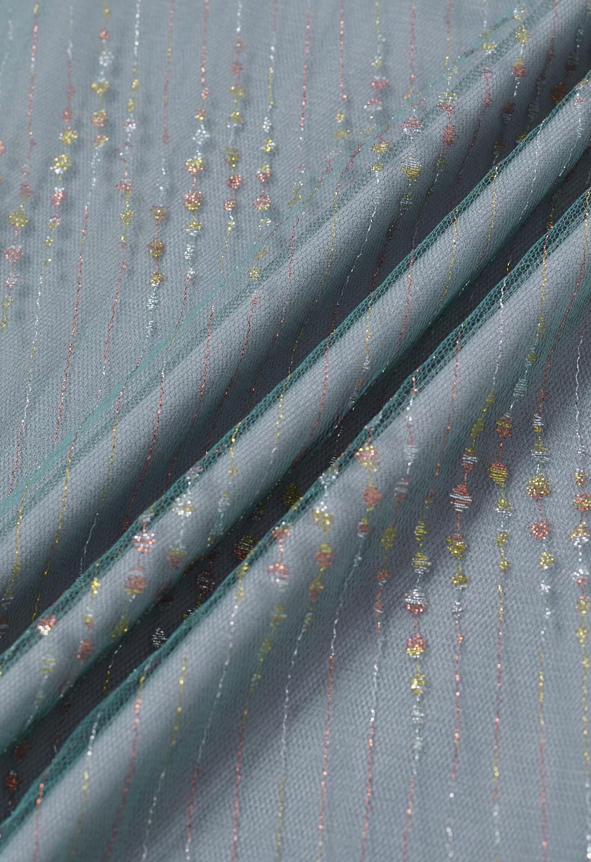 Falda larga de tul de malla con bordado de hilo brillante en color verde azulado
