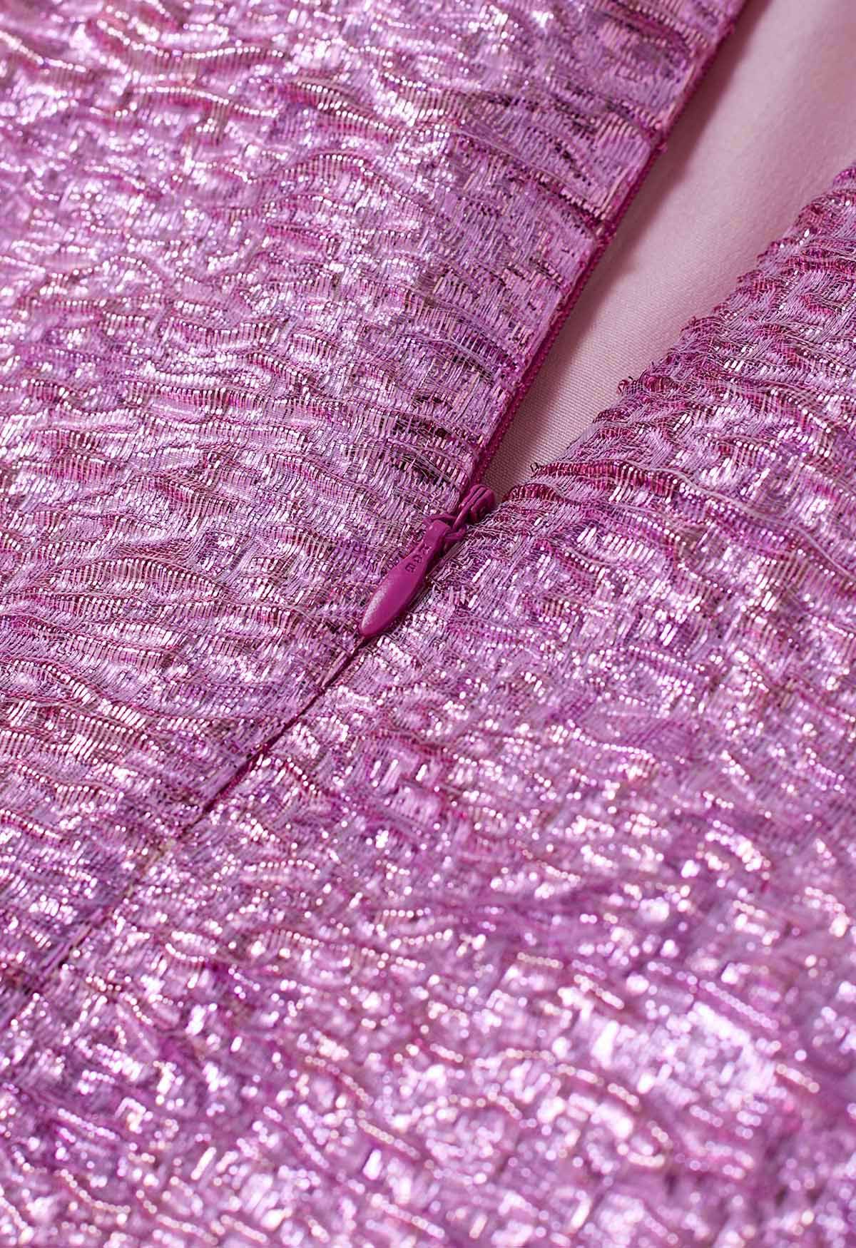 Falda midi acampanada de jacquard con textura en relieve rosa brillante