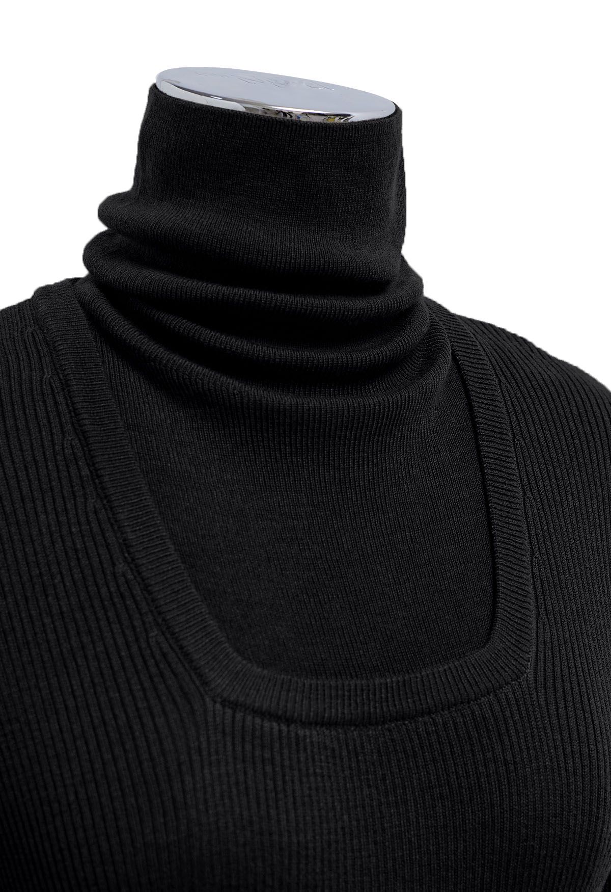 Top de punto falso de dos piezas con cuello alto en negro