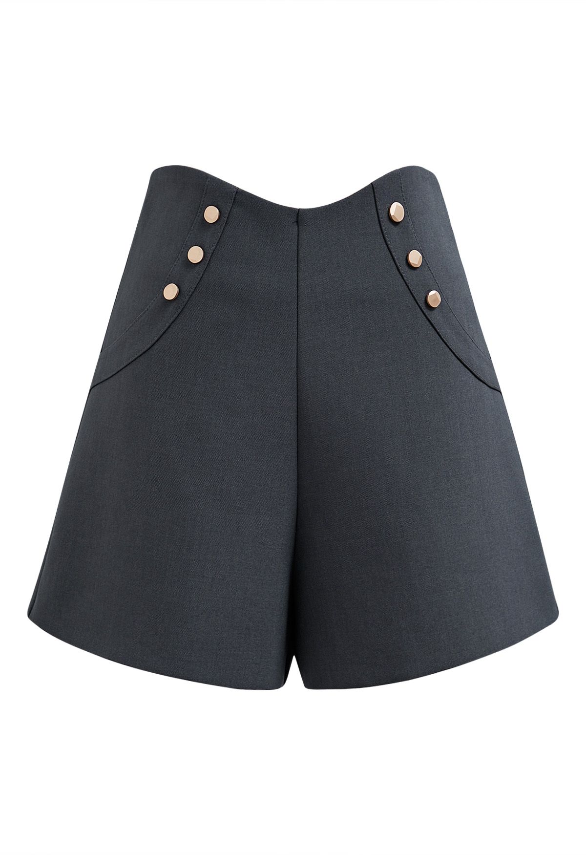Shorts decorados con botones de cintura alta en gris