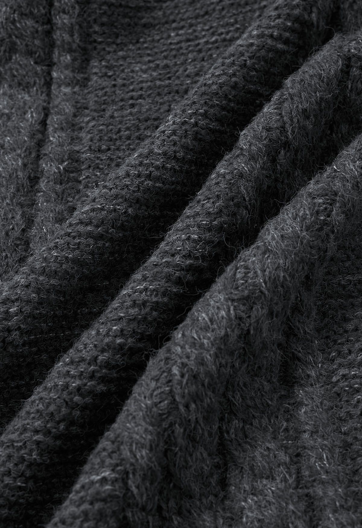Cárdigan largo de punto de ochos con cuello con solapa en gris
