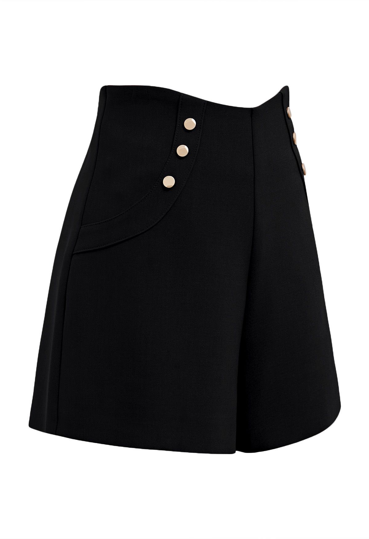 Shorts decorados con botones de cintura alta en negro