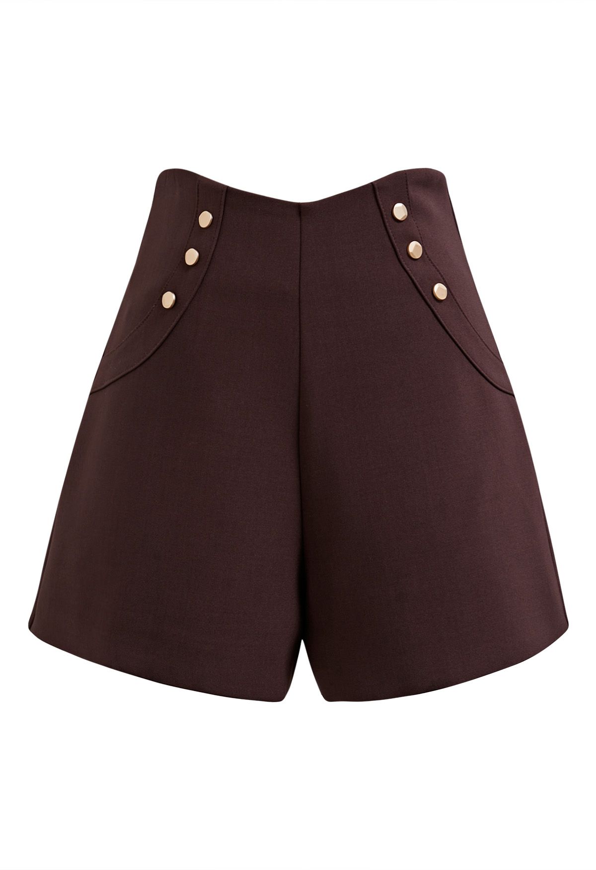 Shorts decorados con botones de cintura alta en color burdeos