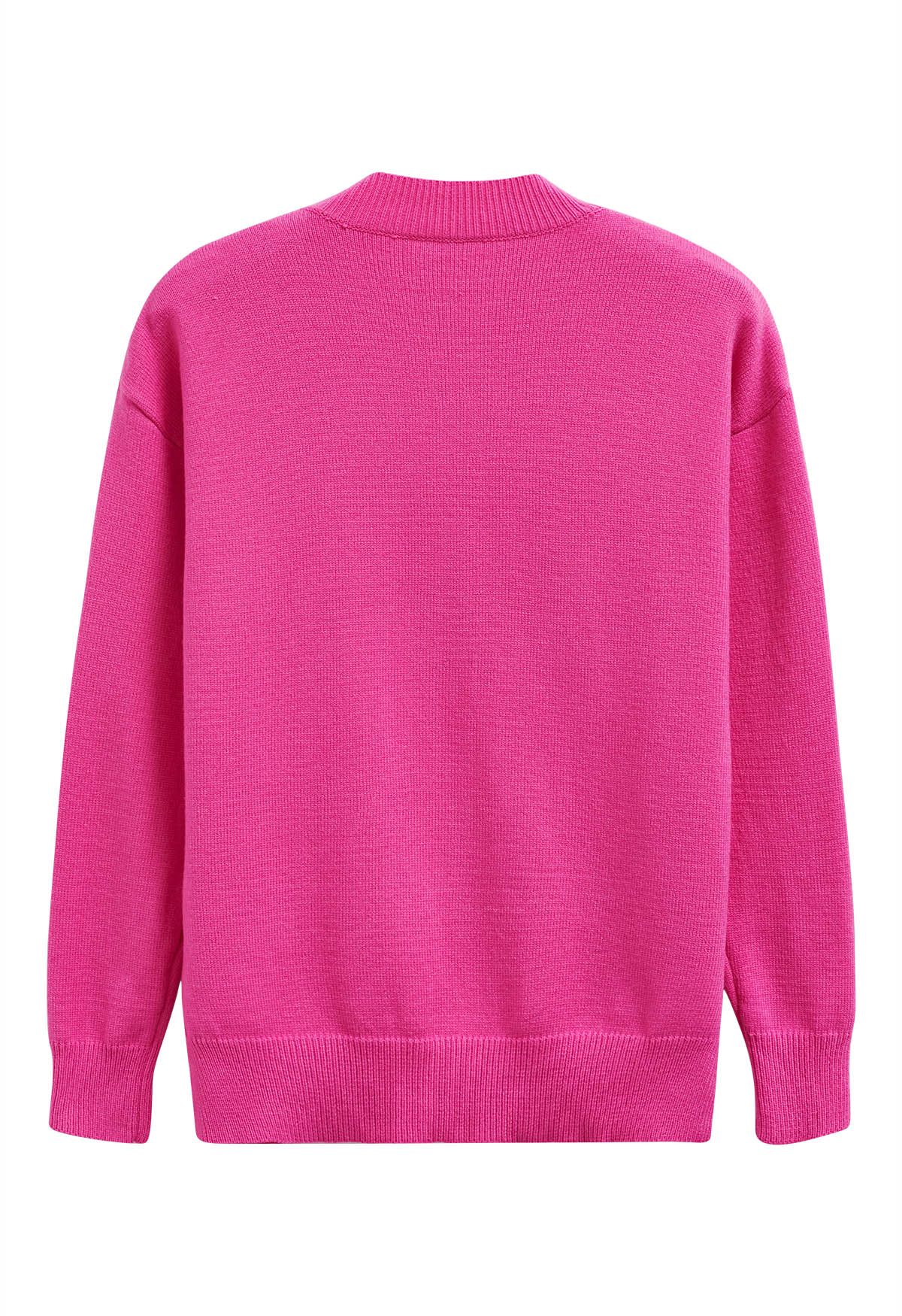 Suéter de punto con estampado de labios rojos en rosa intenso