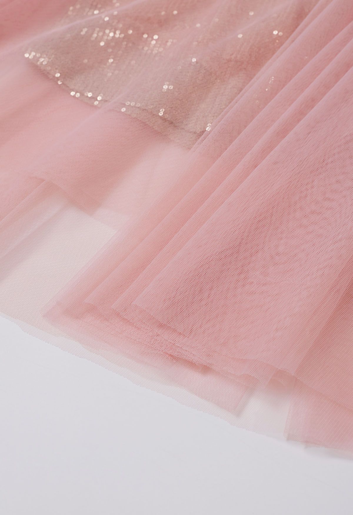 Falda midi de tul y malla con lentejuelas deslumbrantes en rosa