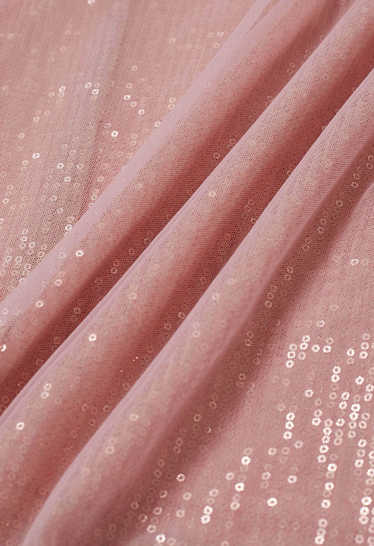 Falda midi de tul y malla con lentejuelas deslumbrantes en rosa