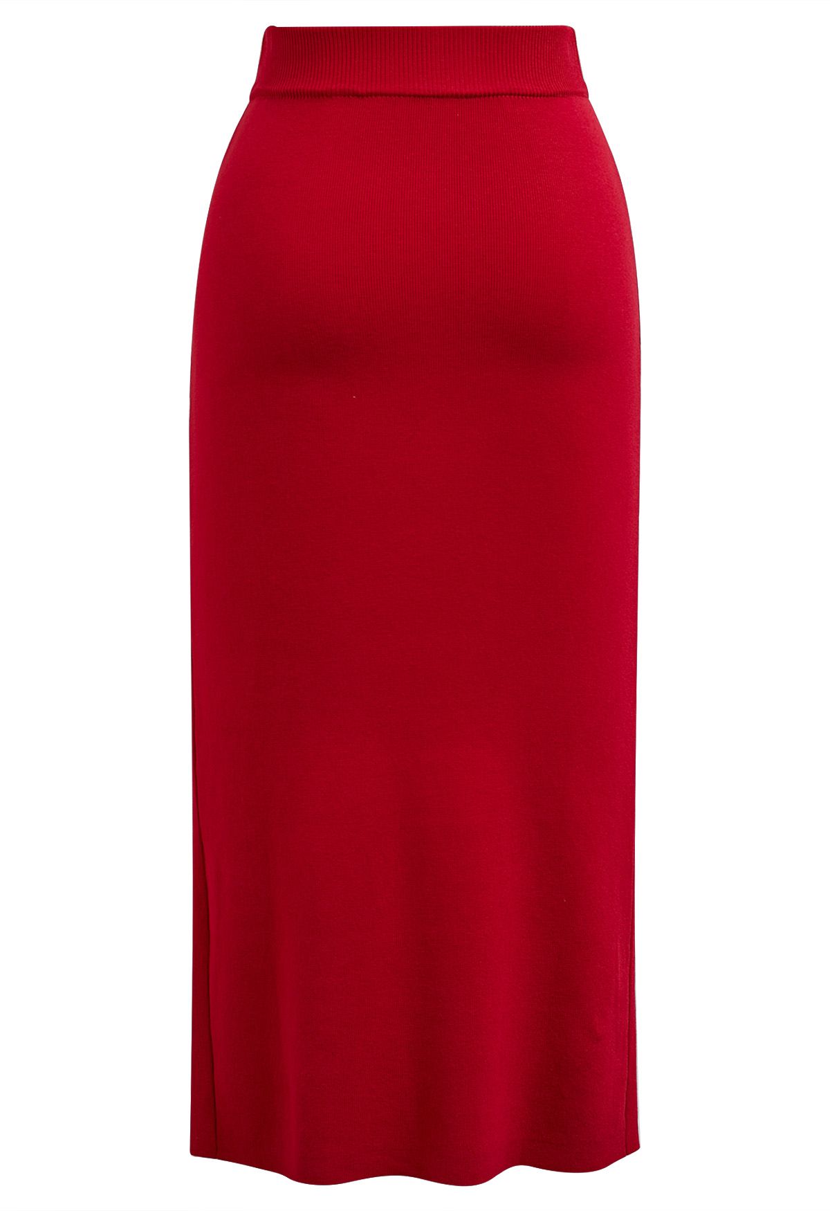 Falda midi de punto con abertura lateral y abertura en rojo