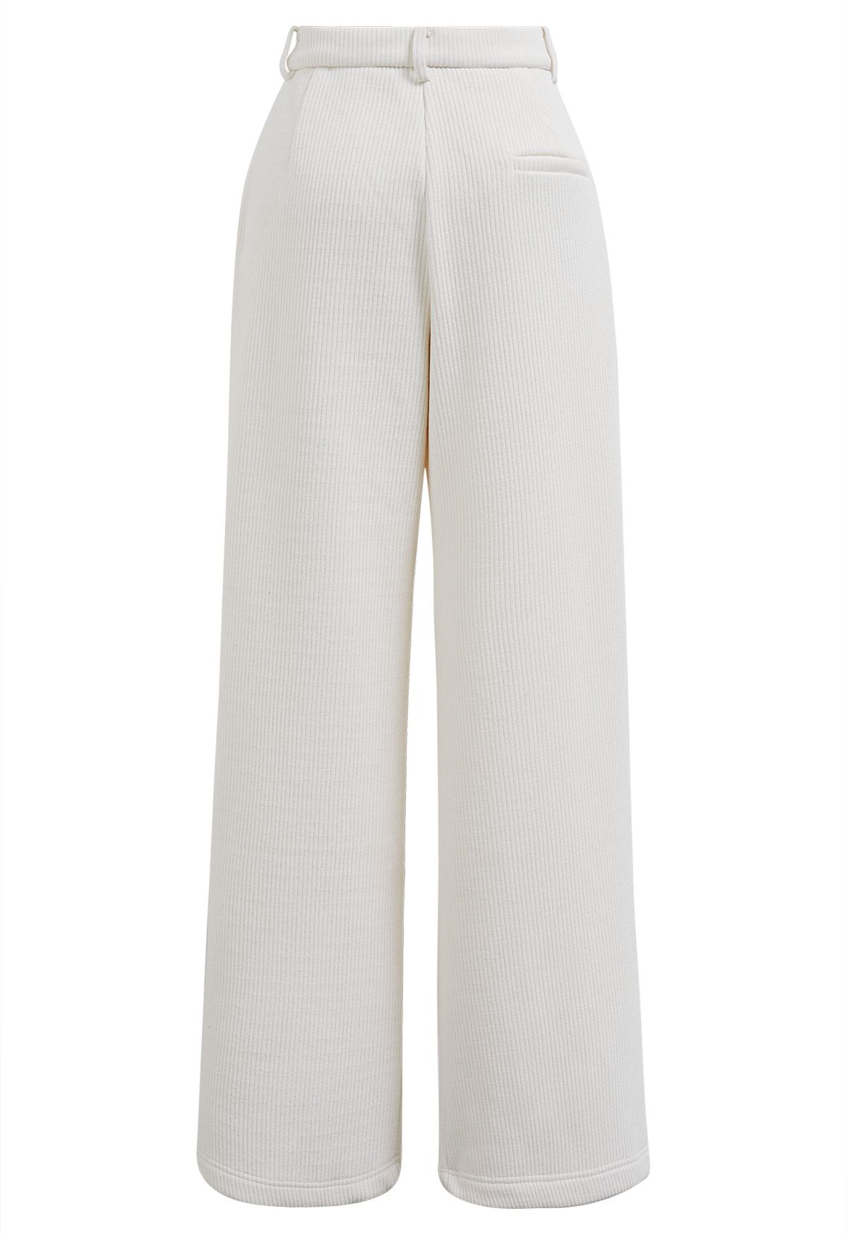Pantalones rectos de pana con cinturón y forro polar en blanco