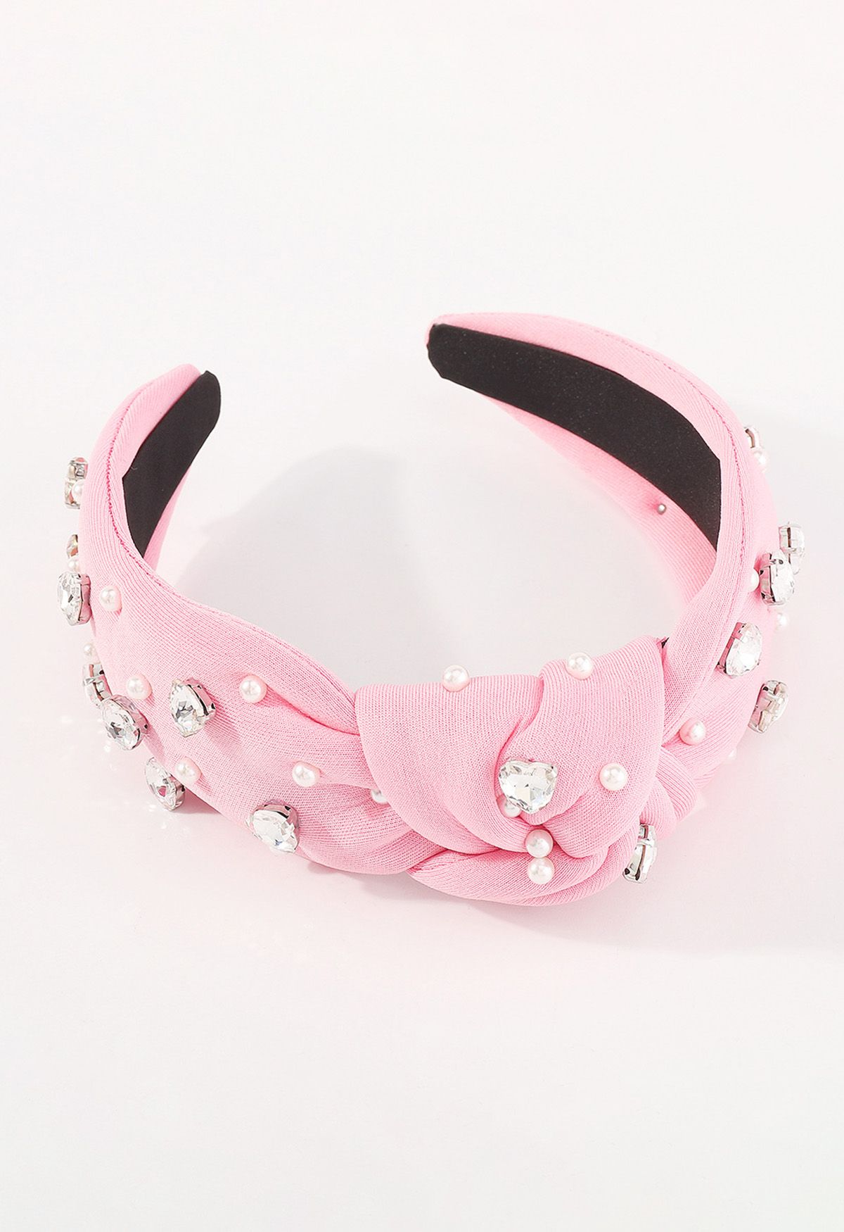 Diadema anudada con perlas de diamantes de imitación en rosa