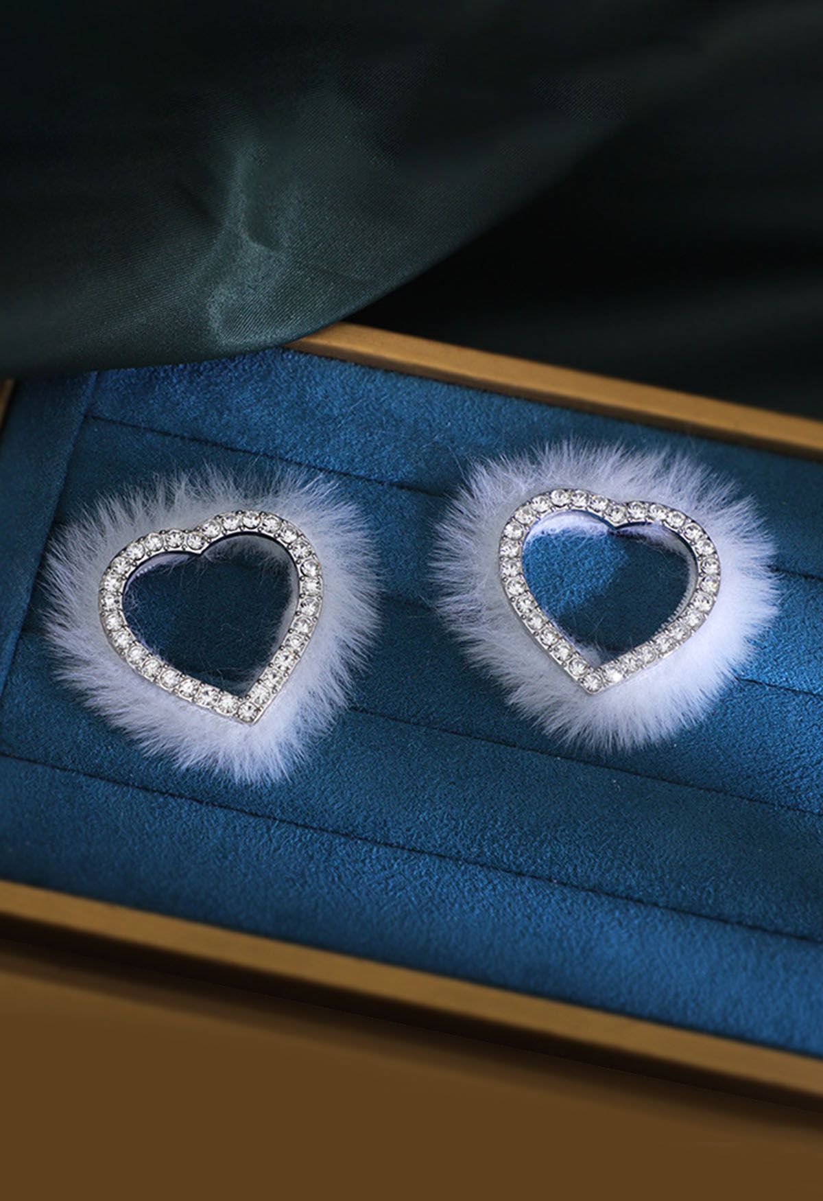 Pendientes de diamantes de imitación con forma de corazón y plumas