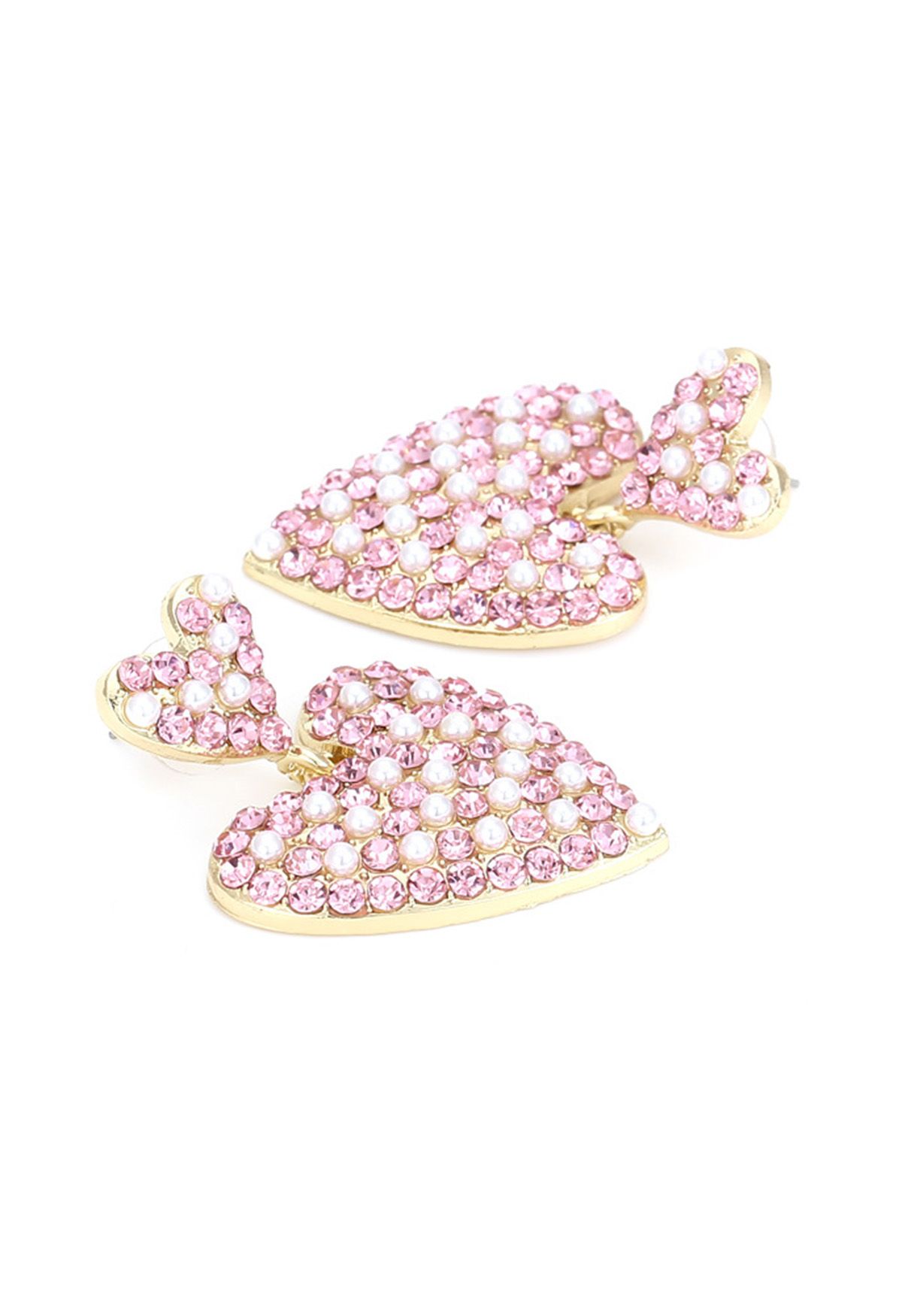 Preciosos pendientes de diamantes de imitación con forma de corazón de perlas