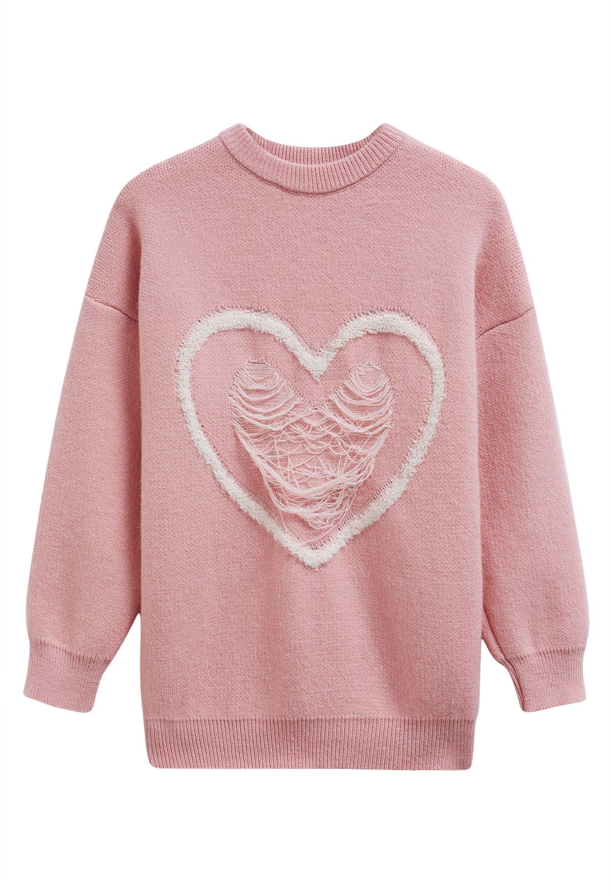 Suéter de punto ajustado con corazón rasgado en rosa