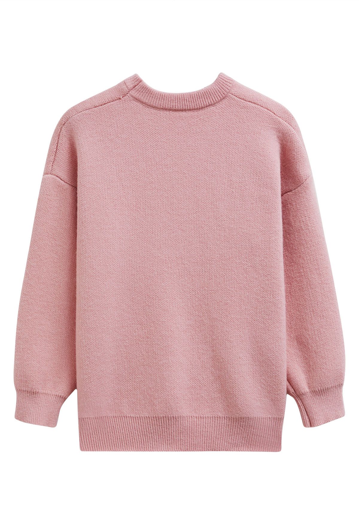 Suéter de punto ajustado con corazón rasgado en rosa