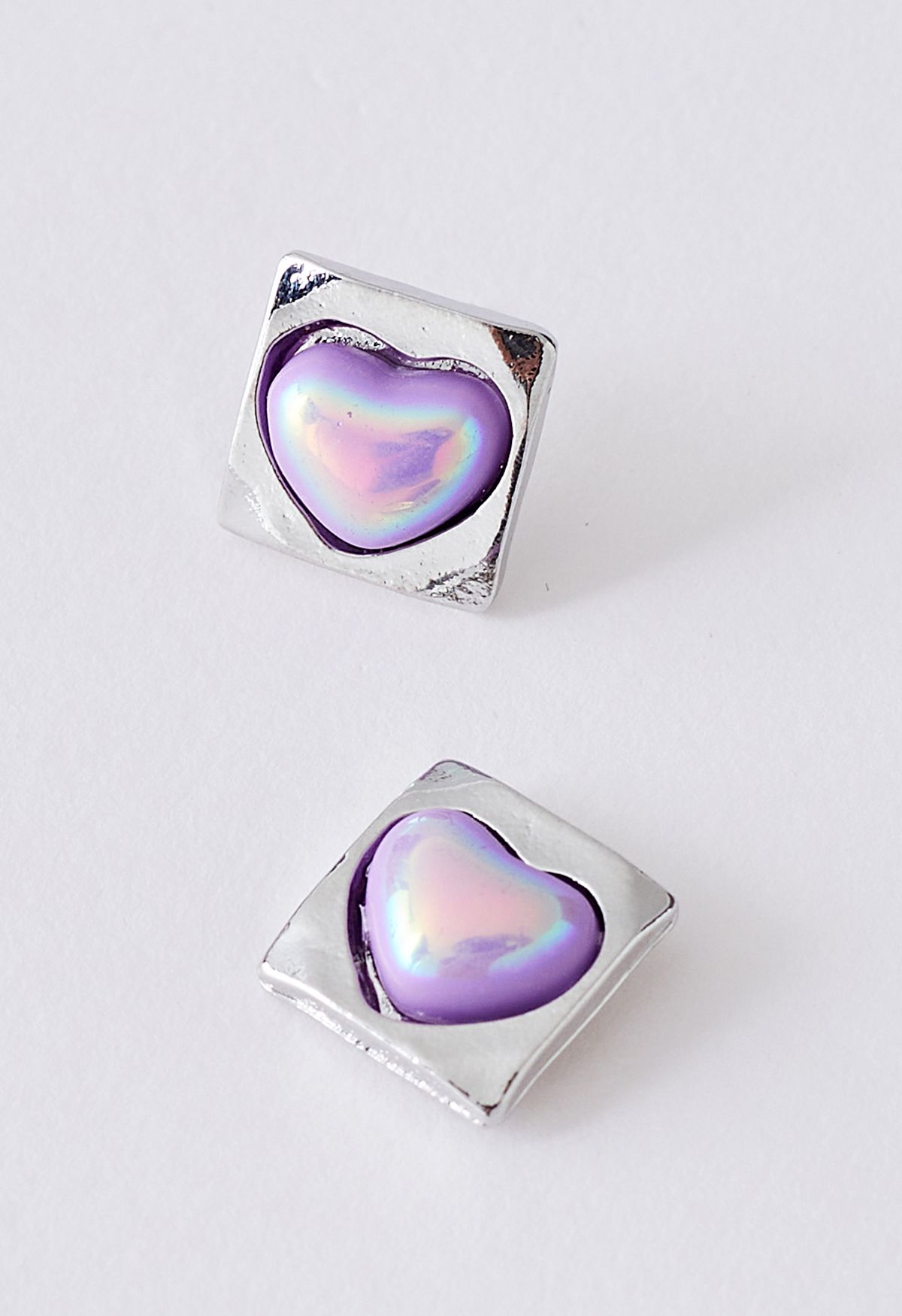 Pendientes de forma cuadrada de corazón violeta láser