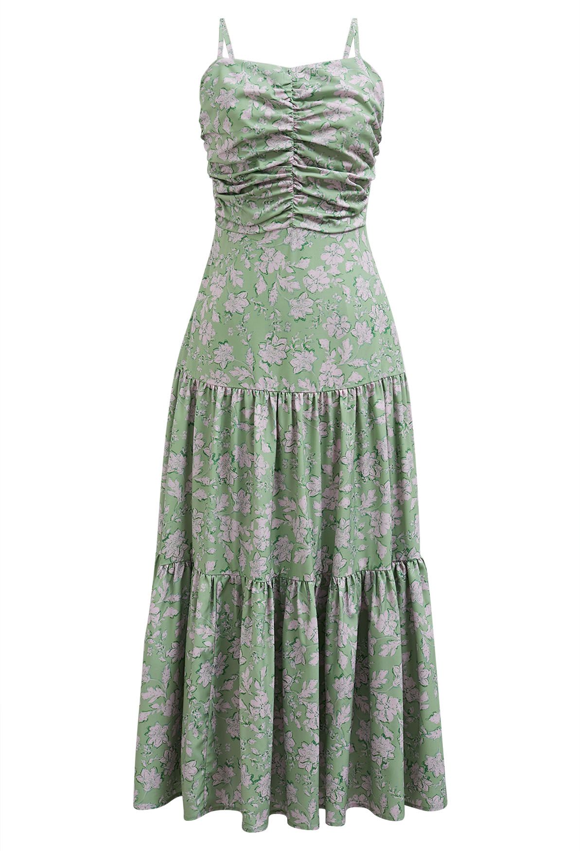 Vestido camisero con estampado floral y lazo en la espalda en verde