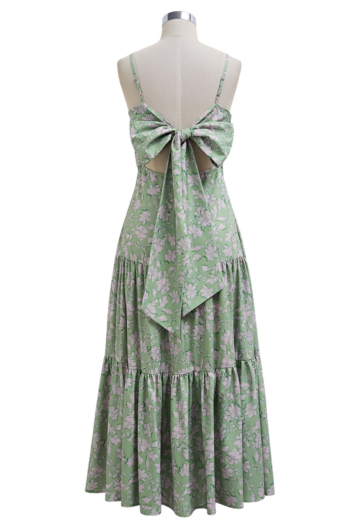 Vestido camisero con estampado floral y lazo en la espalda en verde