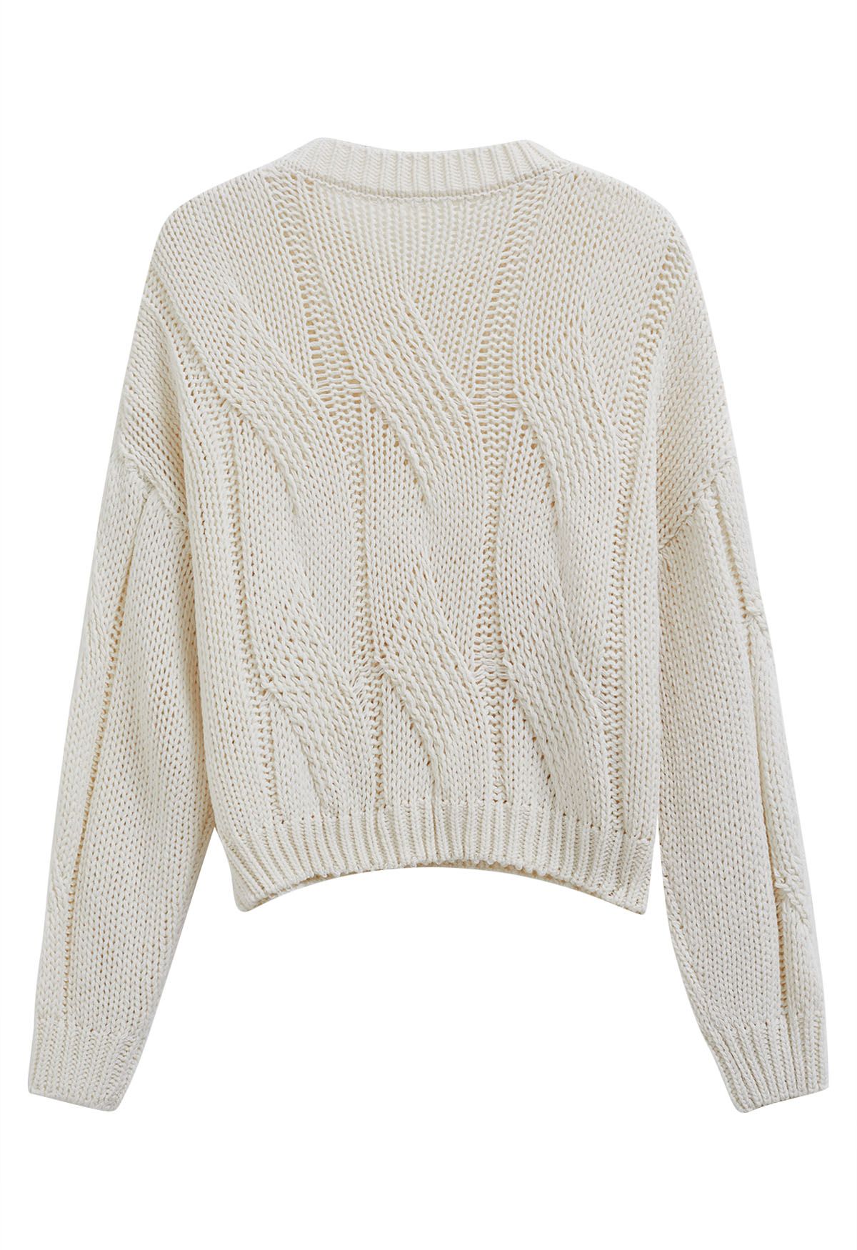 Suéter de punto trenzado Casual Elegance en color crema