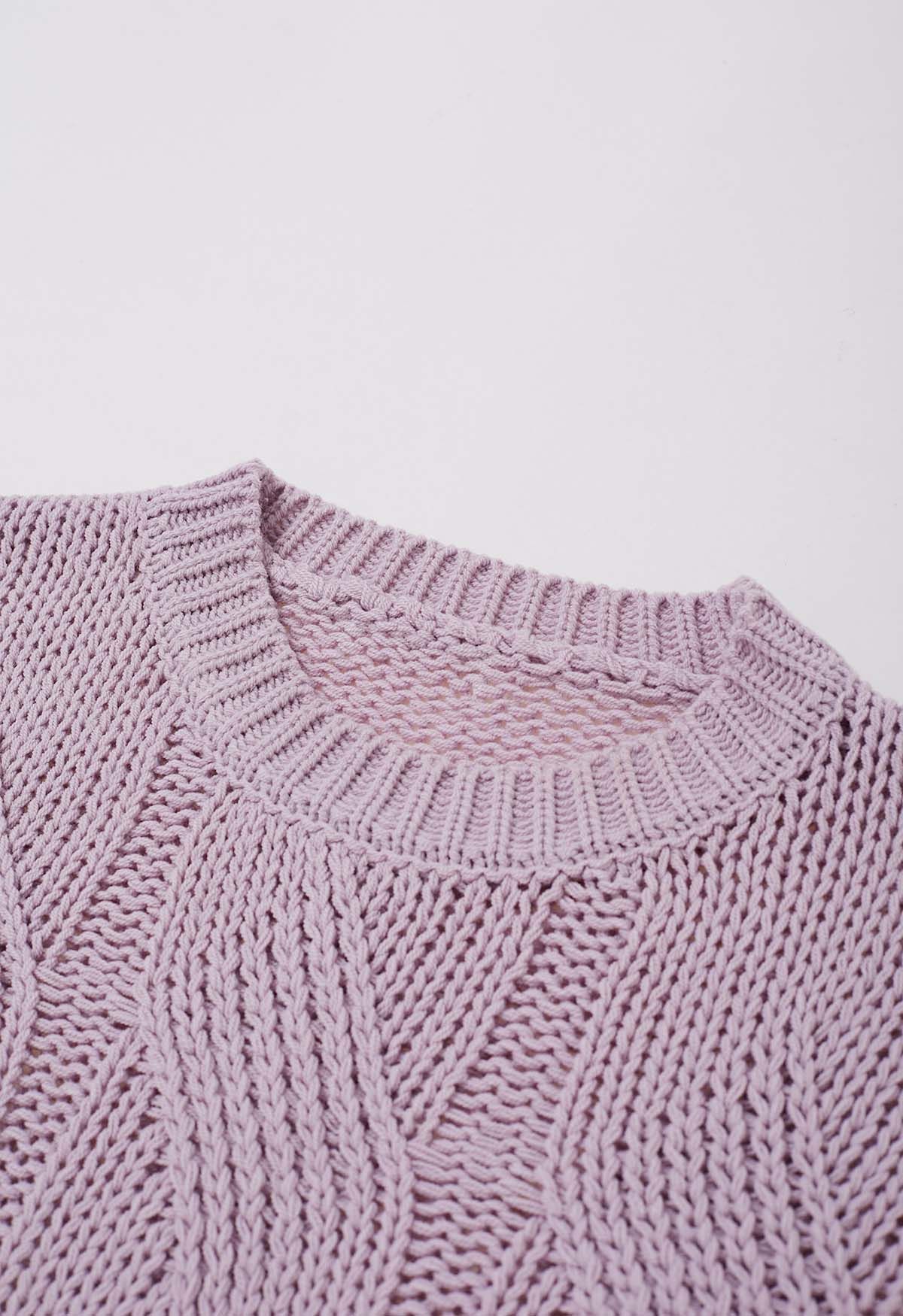 Suéter de punto trenzado Casual Elegance en color lila