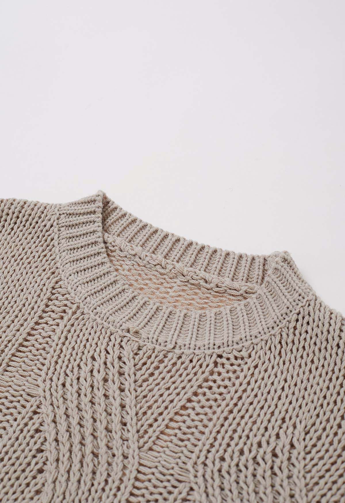 Suéter de punto trenzado Casual Elegance en color canela claro