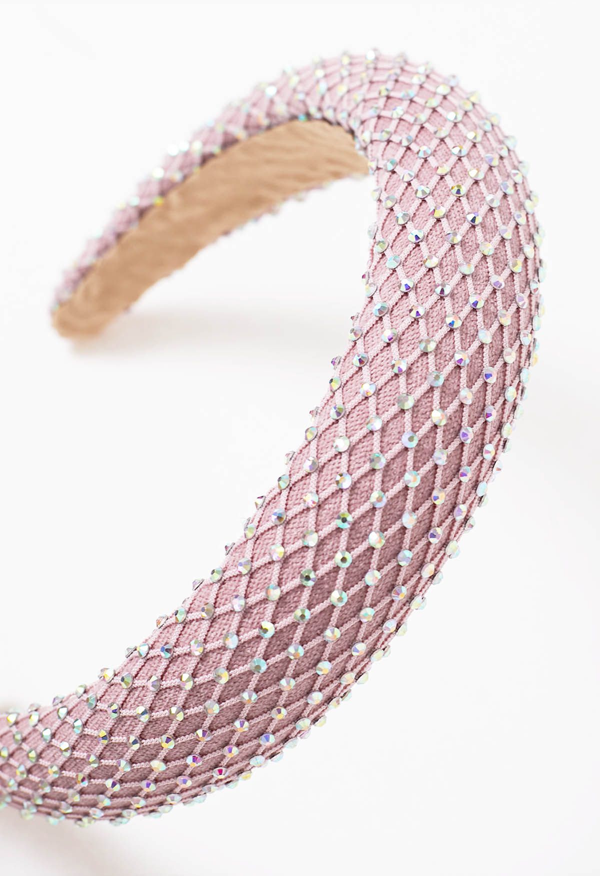 Diadema de borde ancho reticulada con diamantes de imitación en rosa