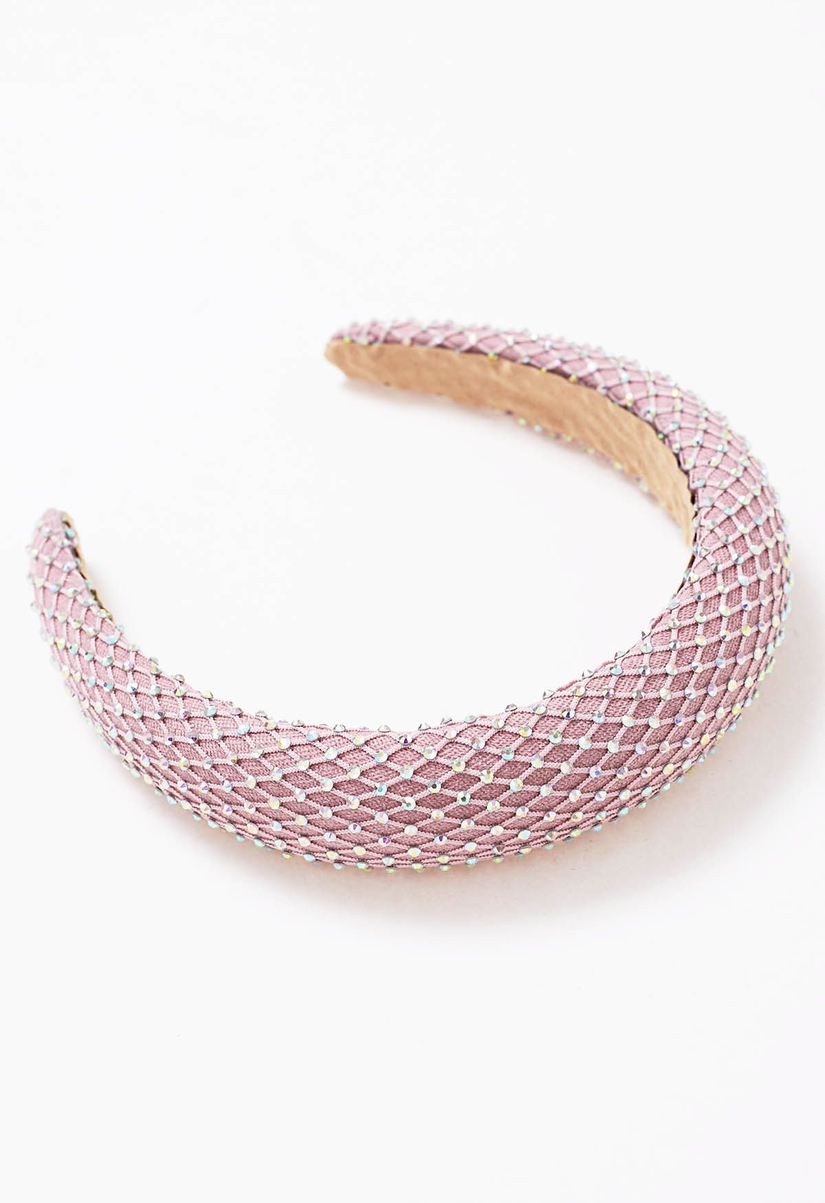 Diadema de borde ancho reticulada con diamantes de imitación en rosa