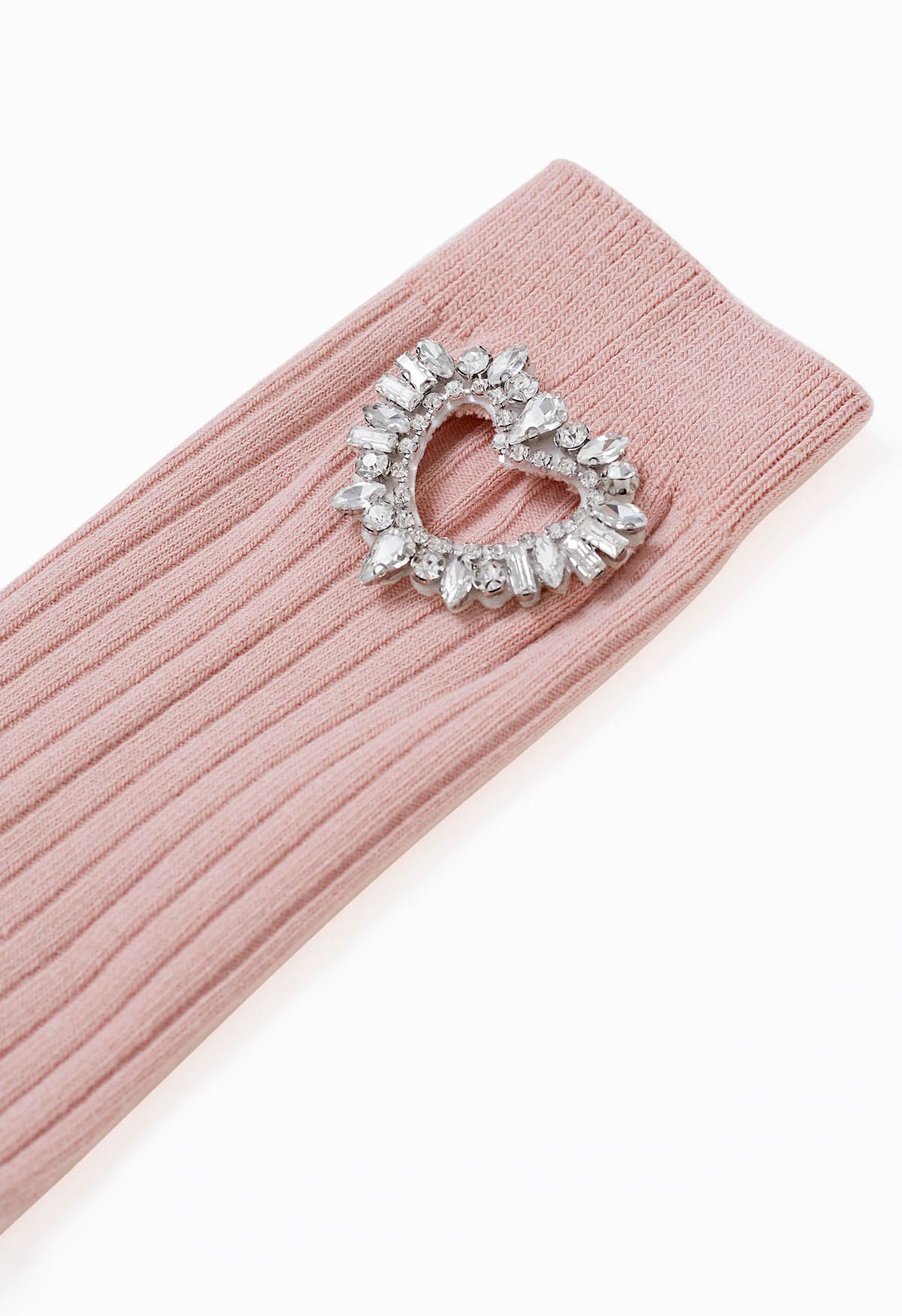 Calcetines de algodón con forma de corazón ahuecado con diamantes de imitación en rosa
