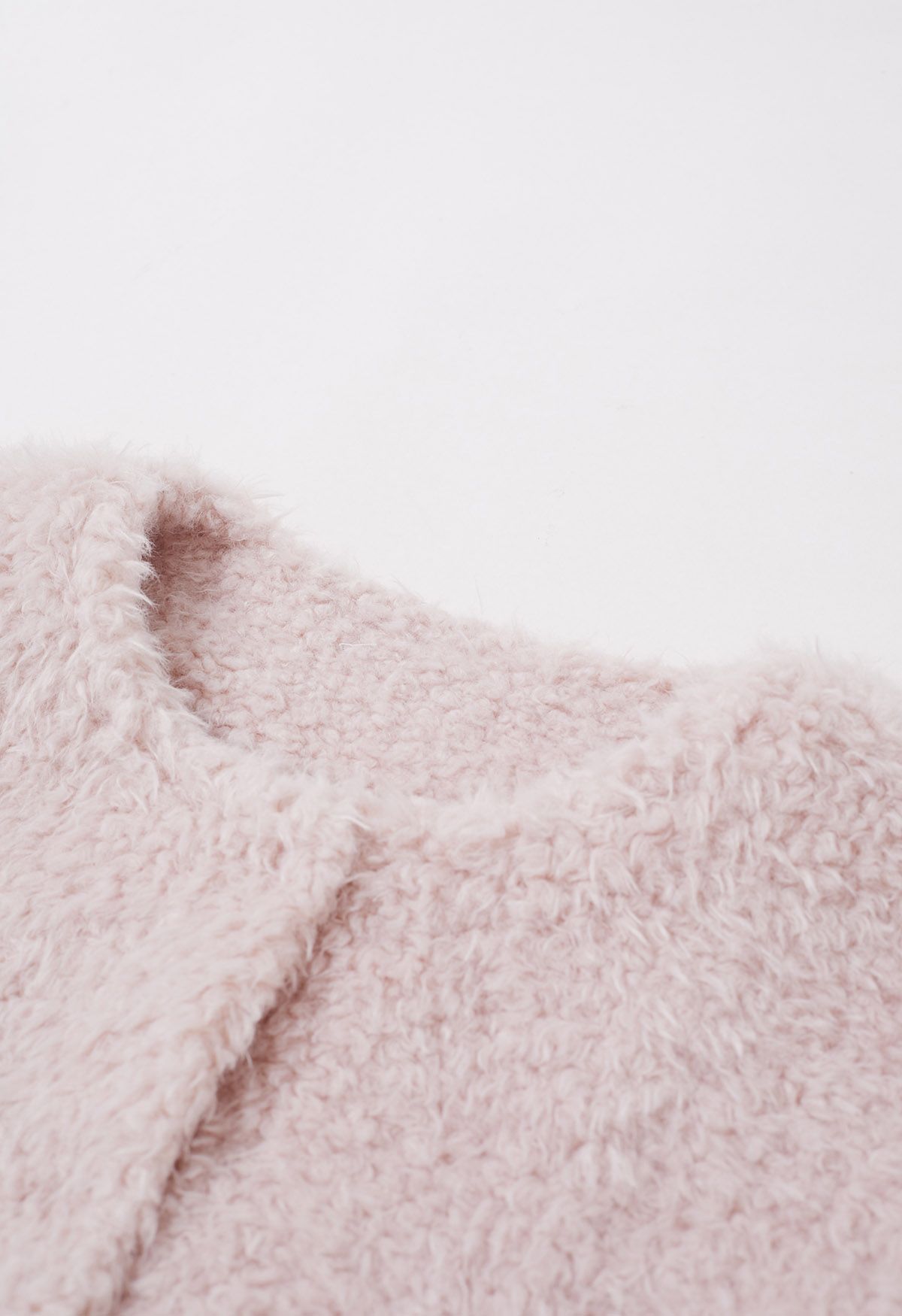 Acogedor abrigo de piel sintética sin cuello en rosa claro