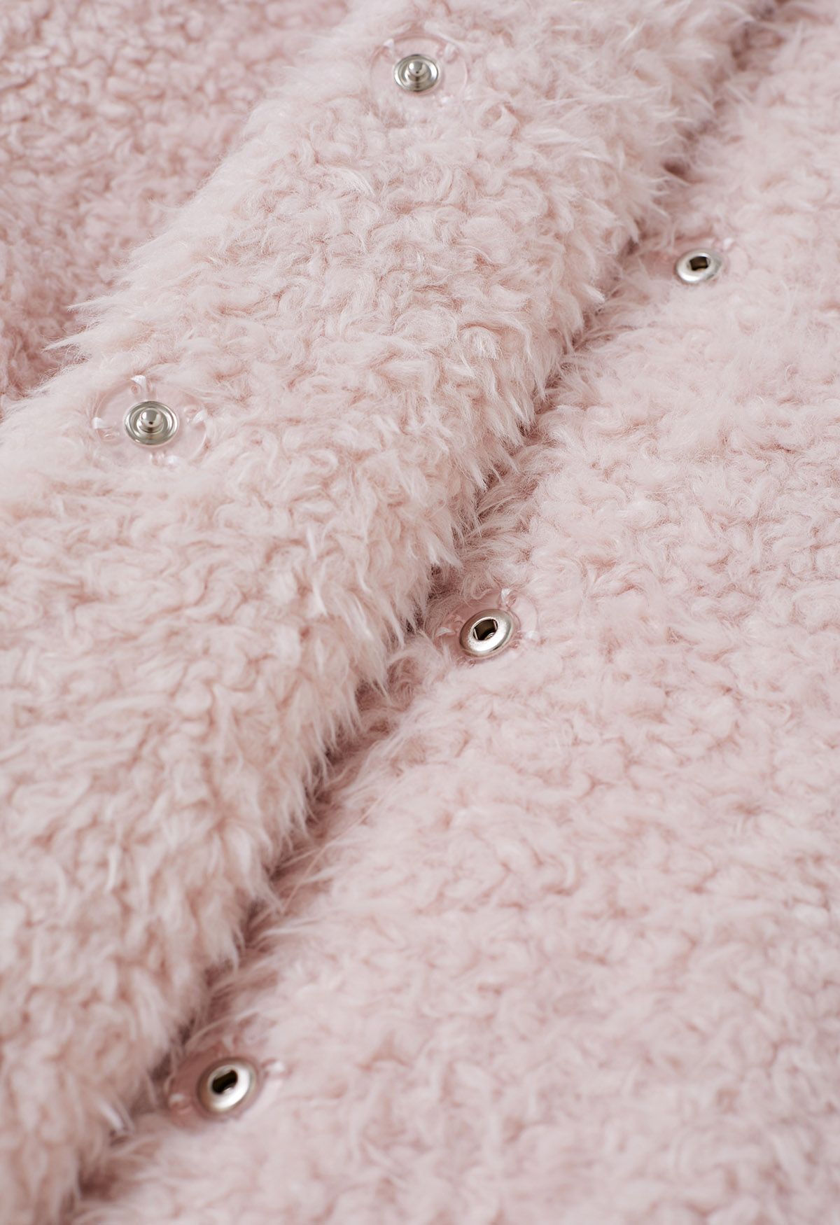 Acogedor abrigo de piel sintética sin cuello en rosa claro