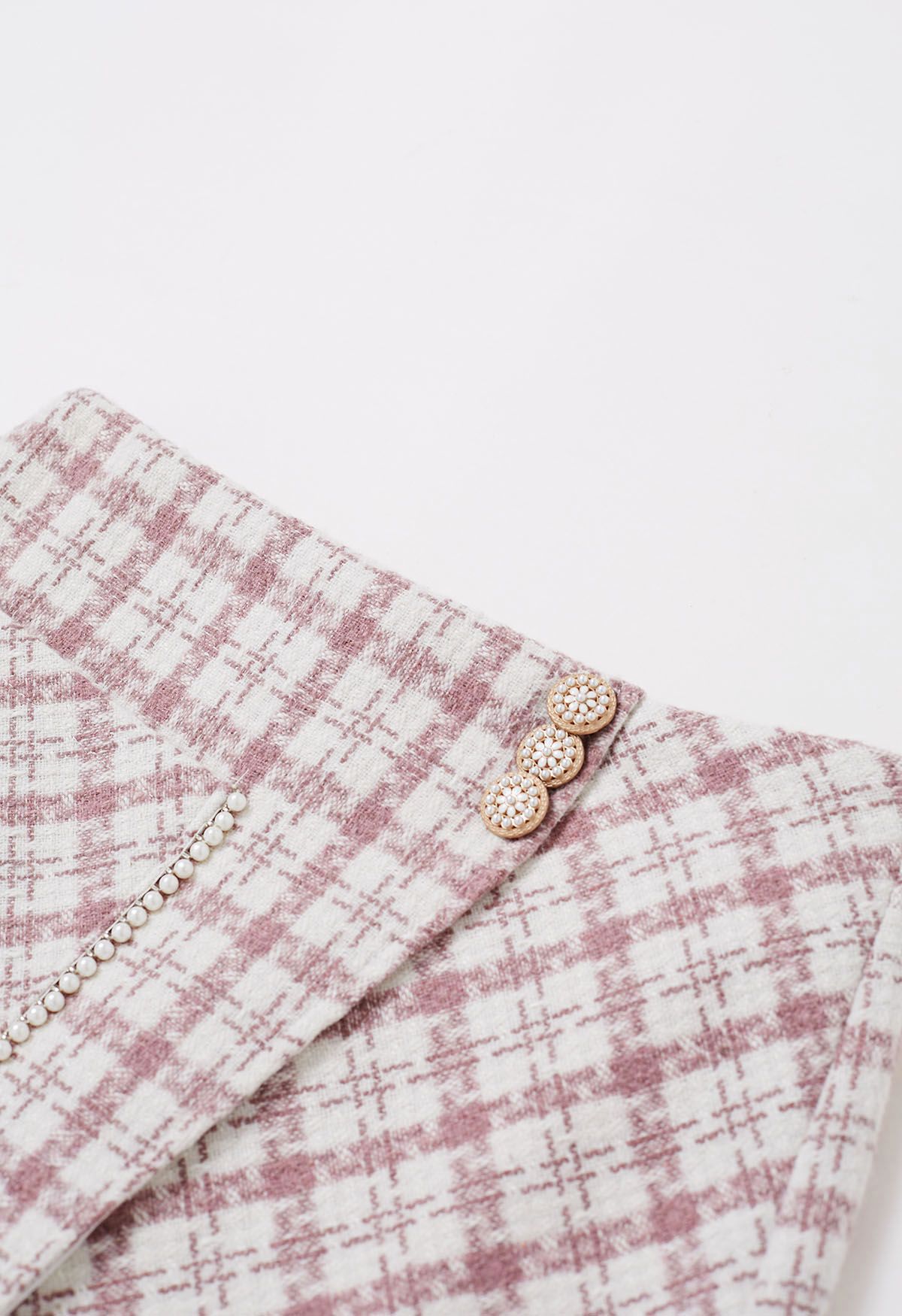 Falda con solapa de tweed a cuadros y bolsillo de parche en rosa
