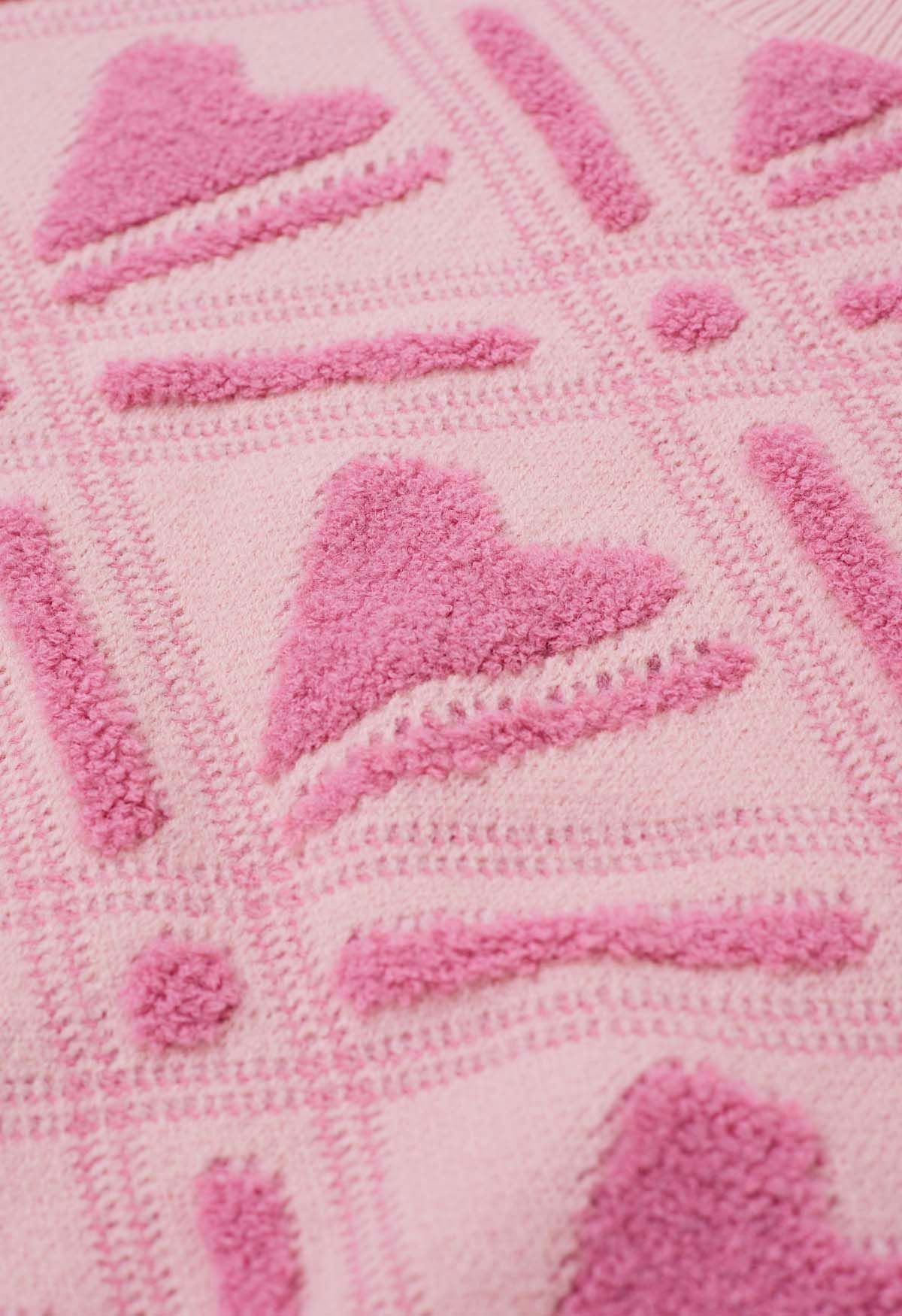 Suéter de punto rosa con corazón difuso de Blushing Love