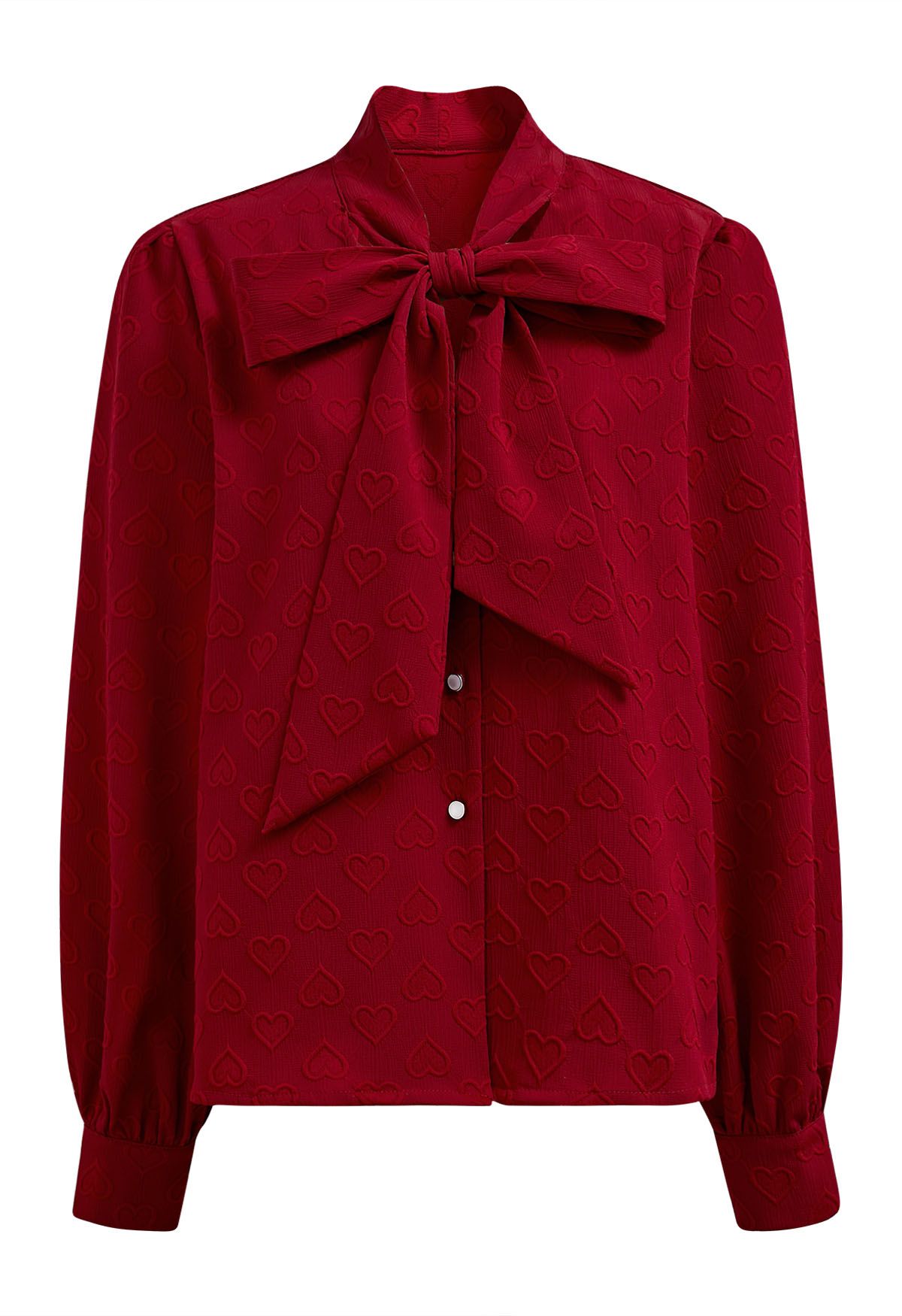 Camisa con botones y escote con lazo en forma de corazón rojo de ensueño