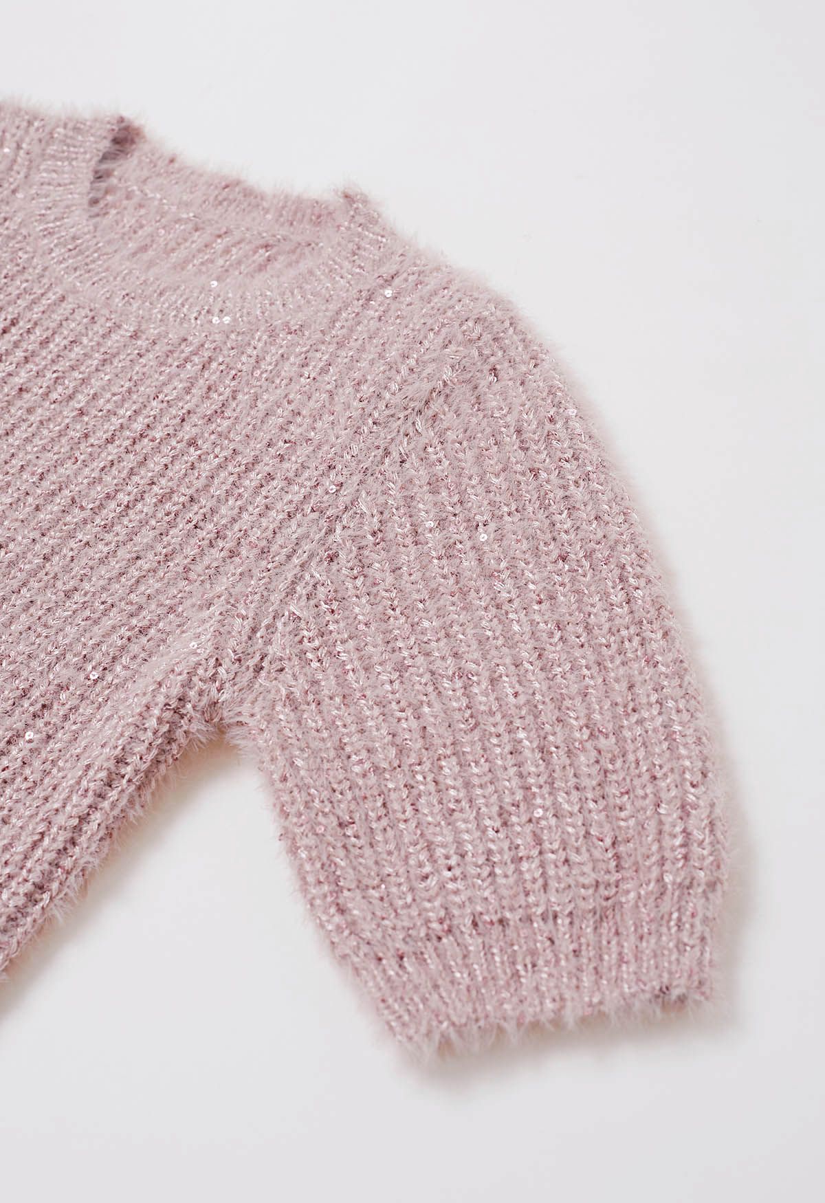 Suéter de manga corta con lentejuelas en rosa