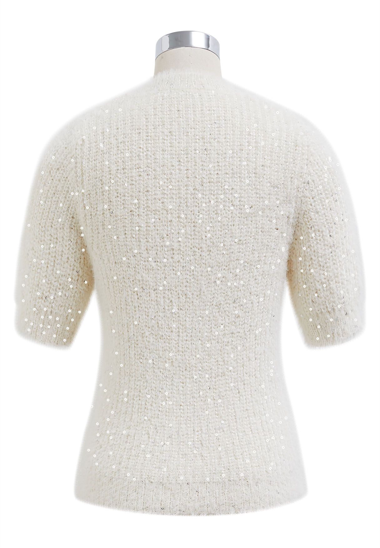 Suéter de manga corta con lentejuelas en color crema