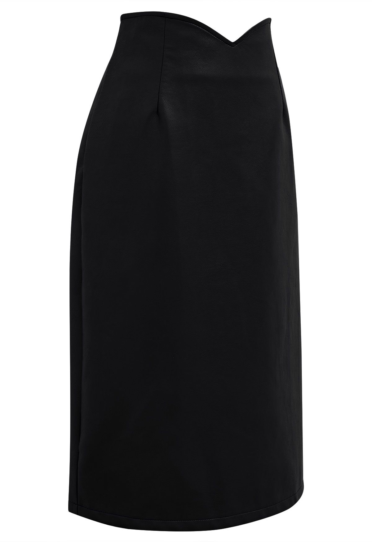 Falda midi de cuero sintético con cintura con muesca en negro