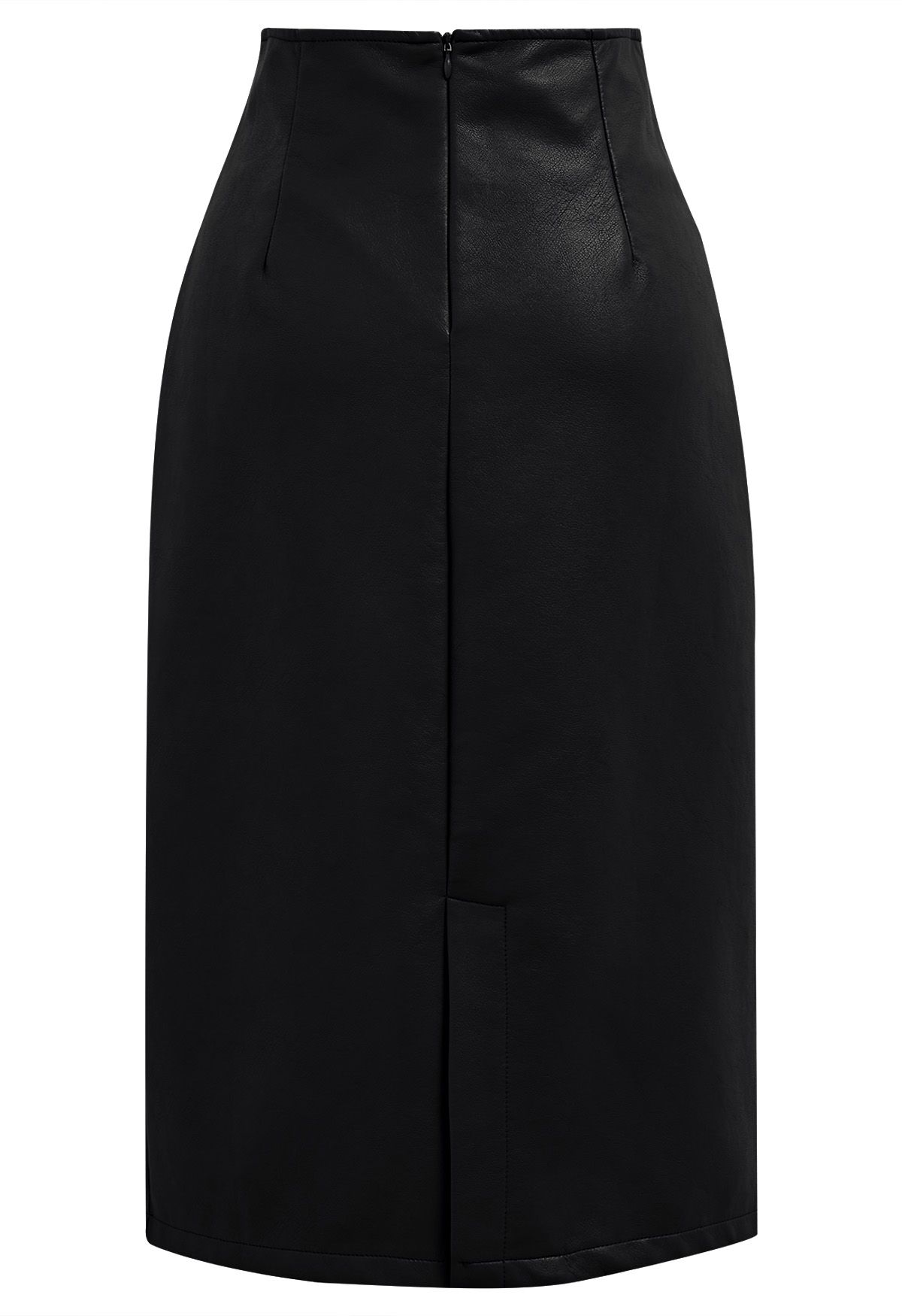 Falda midi de cuero sintético con cintura con muesca en negro